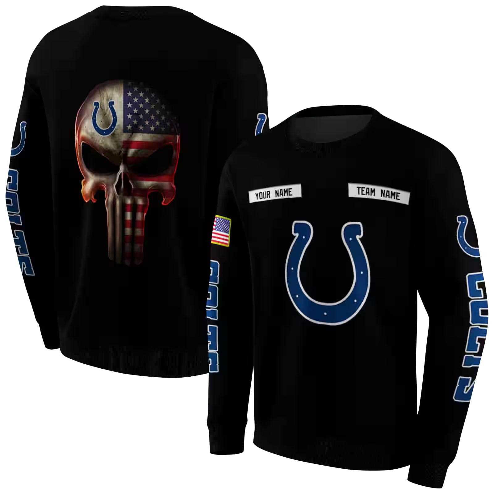 custom indianapolis colts punisher skull black hoodie premium grade