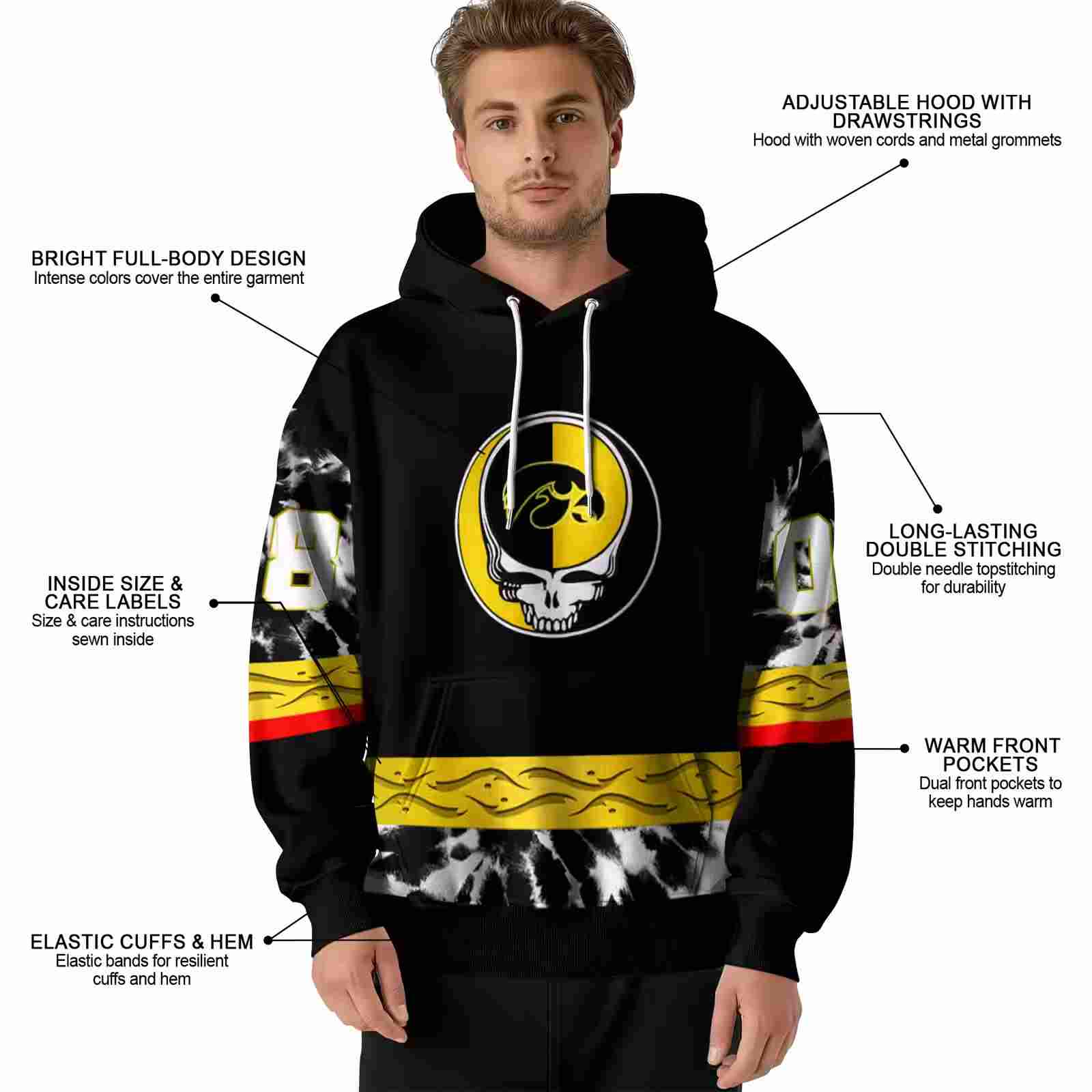 custom iowa hawkeyes grateful vibes black hoodie latest model