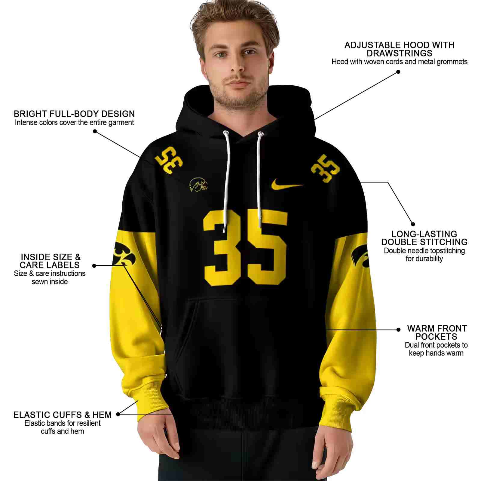 custom iowa hawkeyes minimal design black hoodie latest model