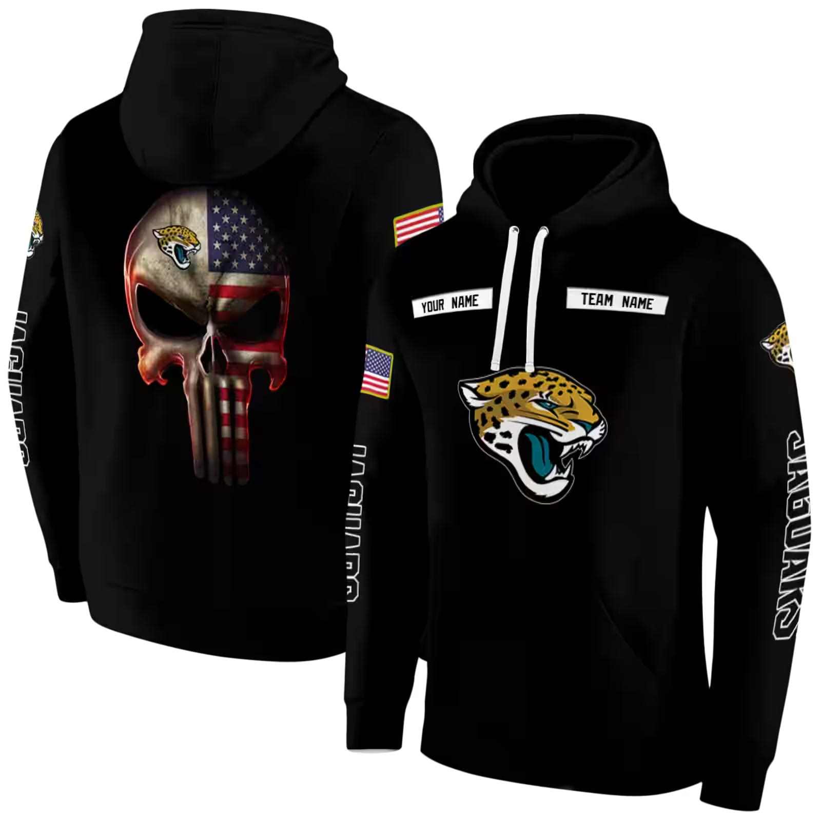 custom jacksonville jaguars punisher skull black hoodie fashion forward