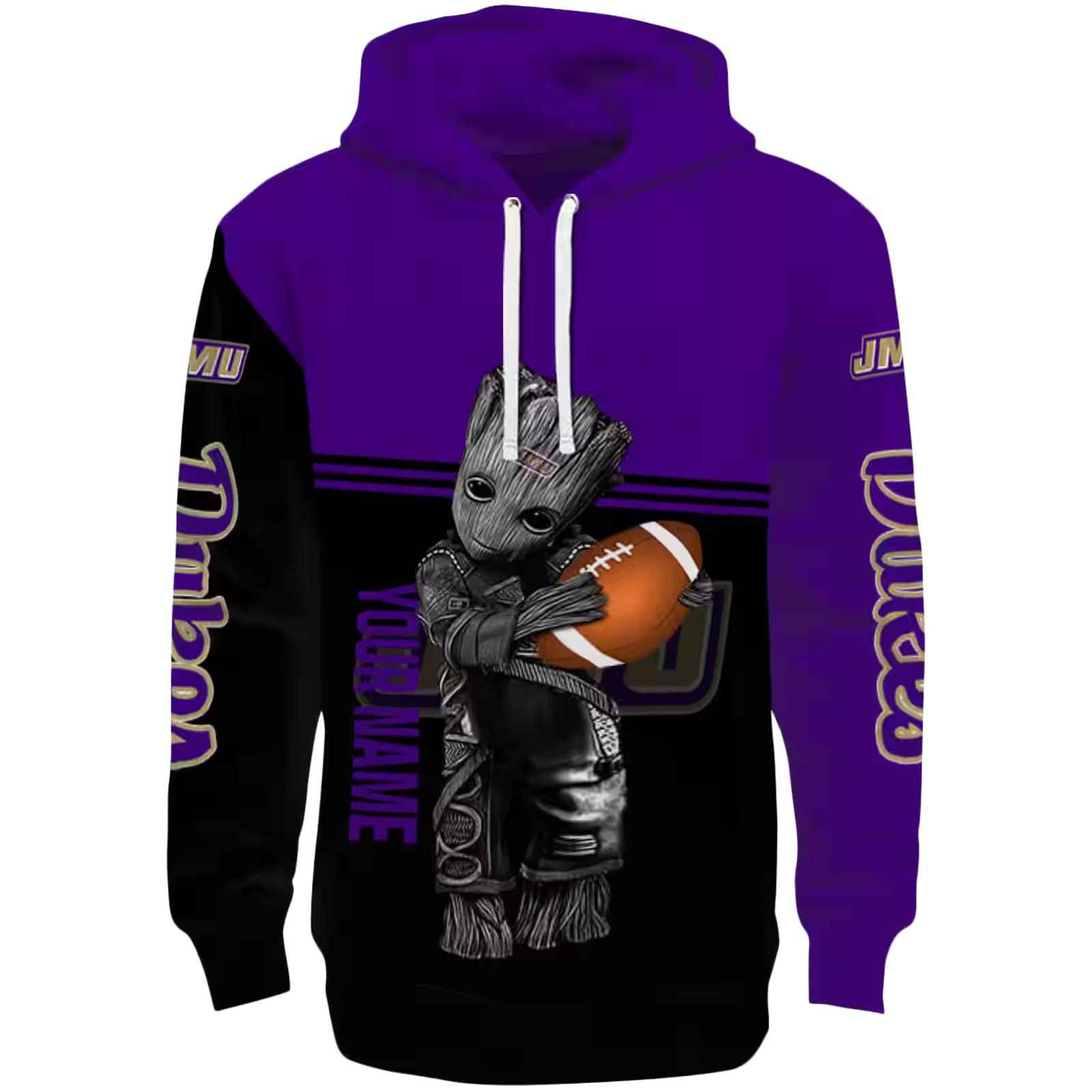 Custom James Madison Dukes Baby Groot Purple Black Hoodie