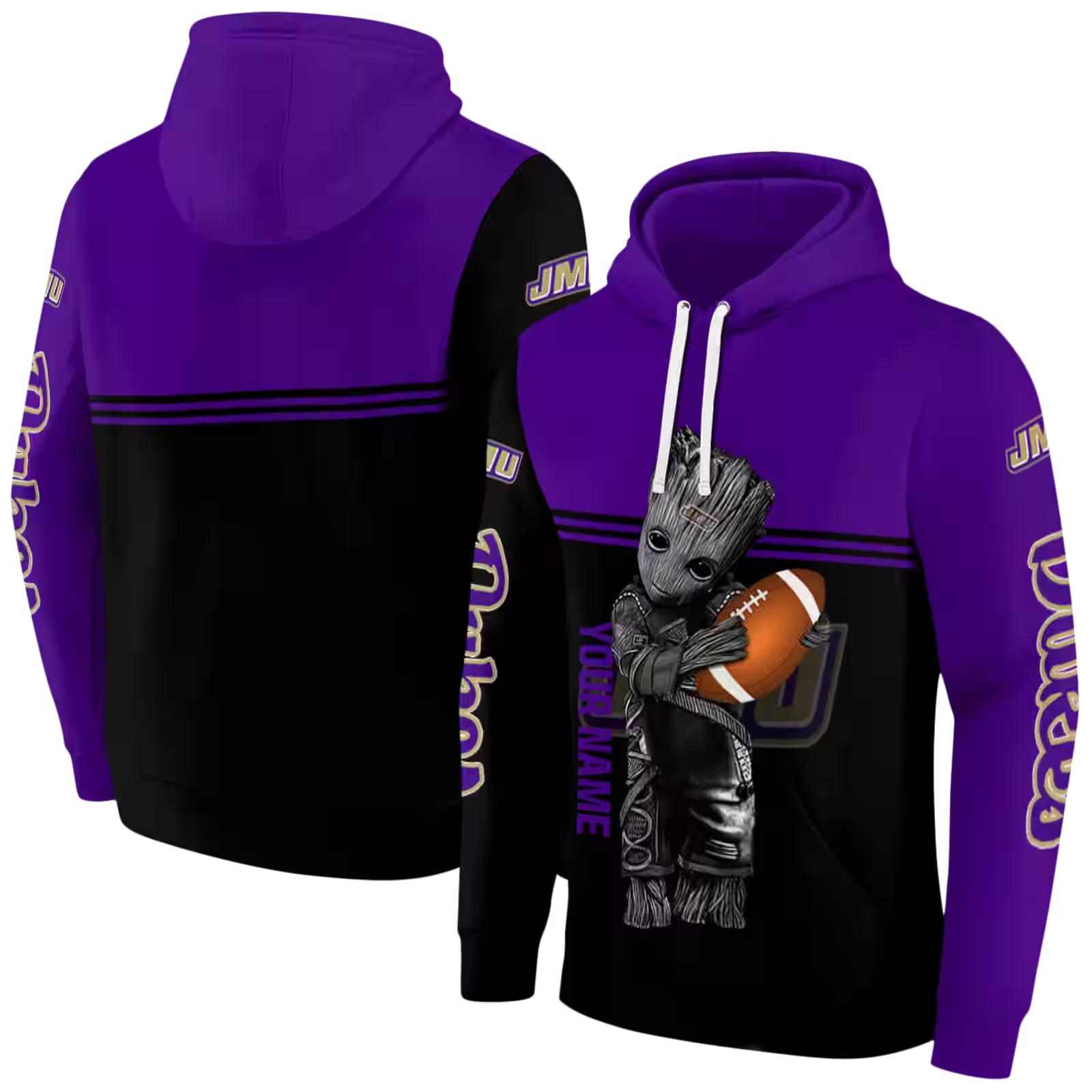 custom james madison dukes baby groot purple black hoodie fashion forward