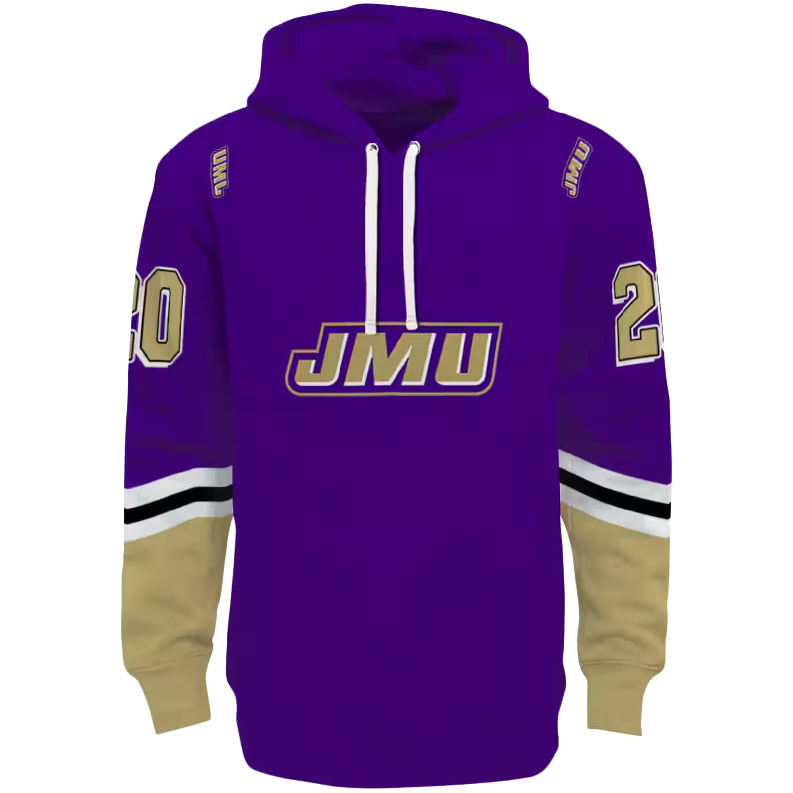 Custom James Madison Dukes Striped Sleeves Purple Hoodie