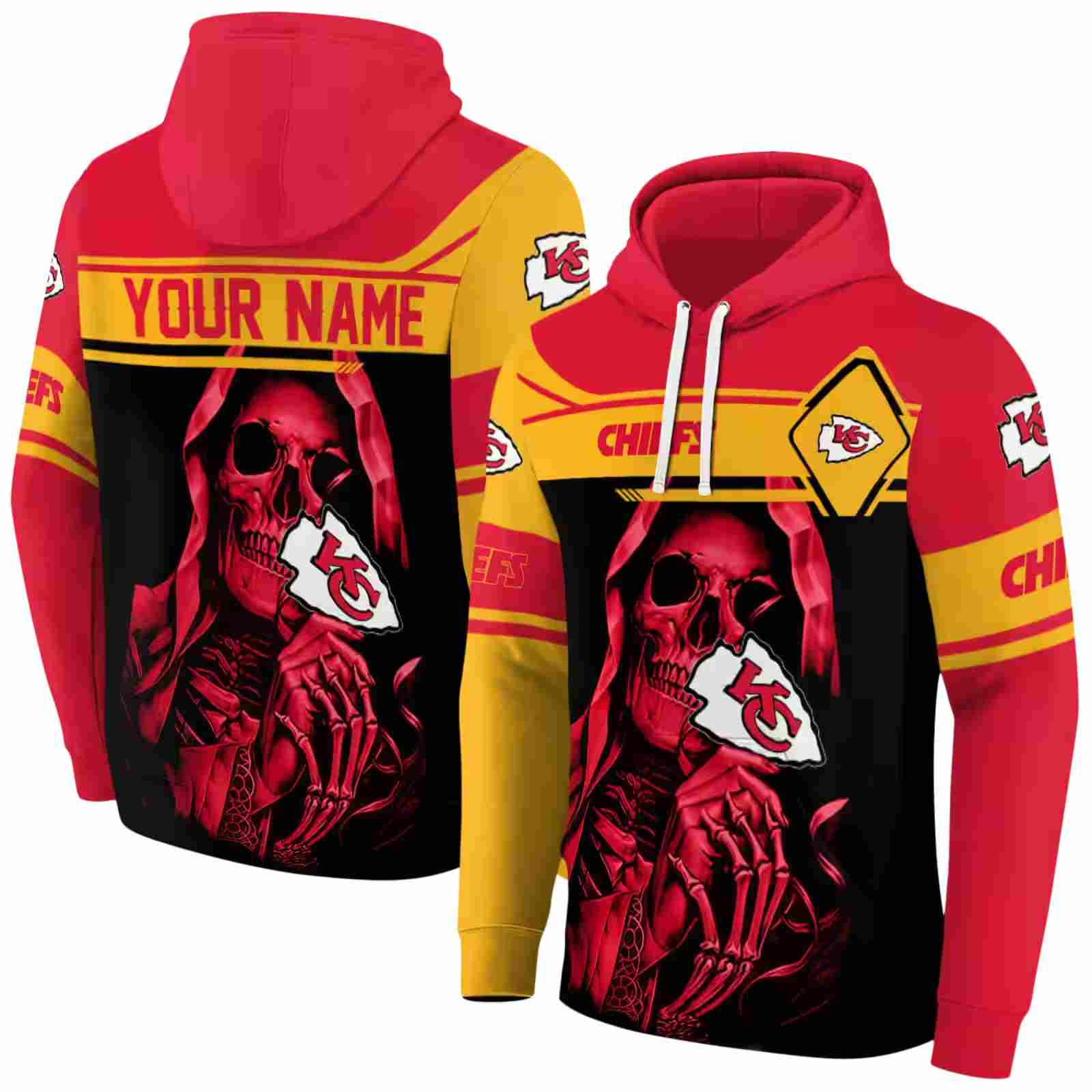 custom kansas city chiefs grim reaper red black hoodie fashion forward