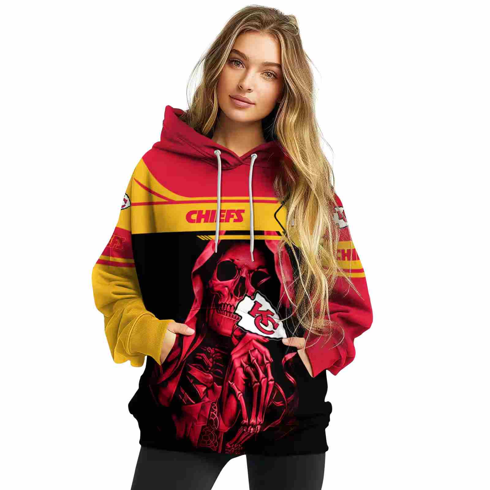 custom kansas city chiefs grim reaper red black hoodie high quality