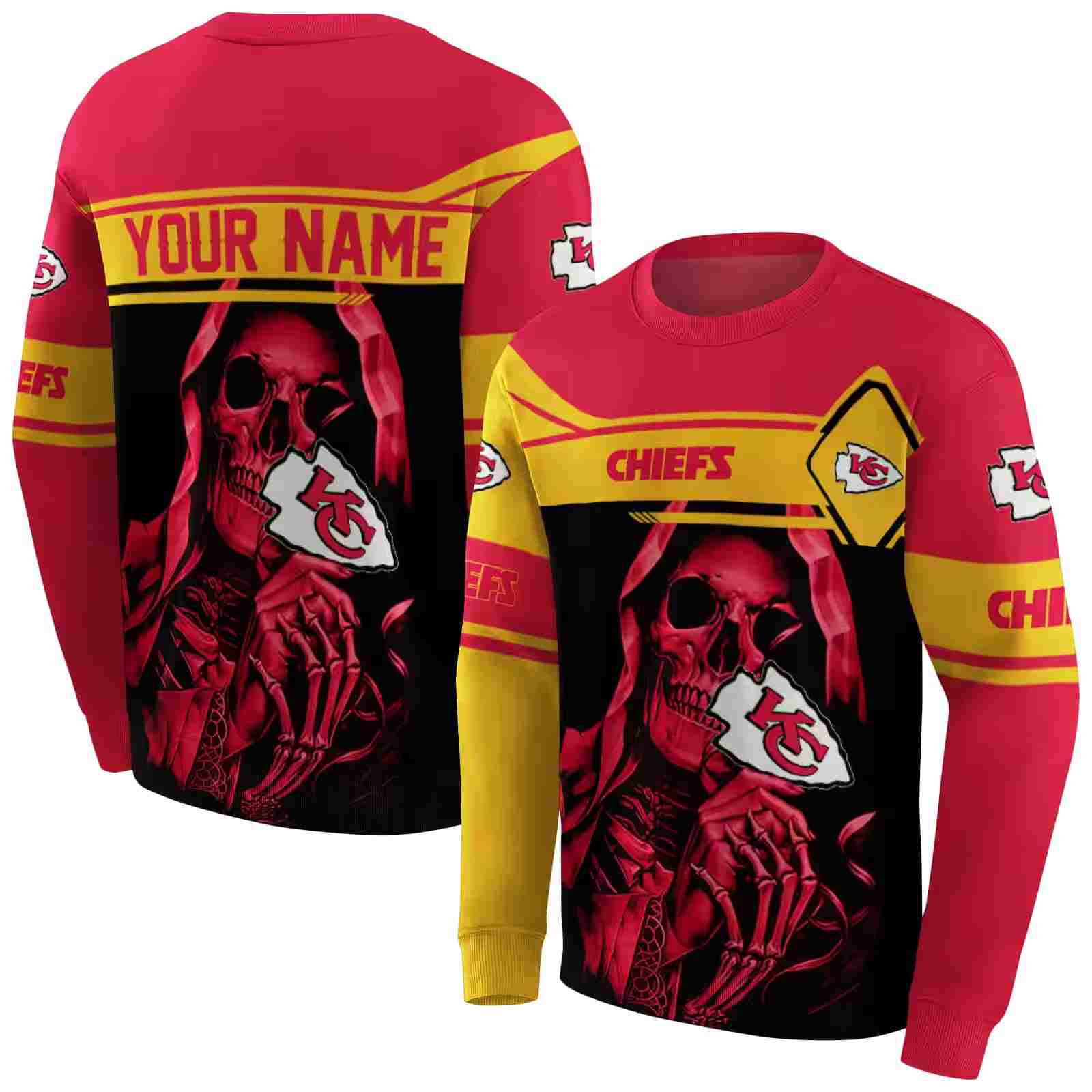 custom kansas city chiefs grim reaper red black hoodie premium grade