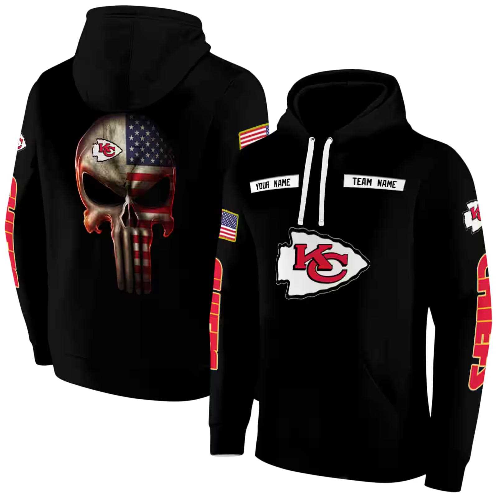 custom kansas city chiefs punisher skull black hoodie fashion forward