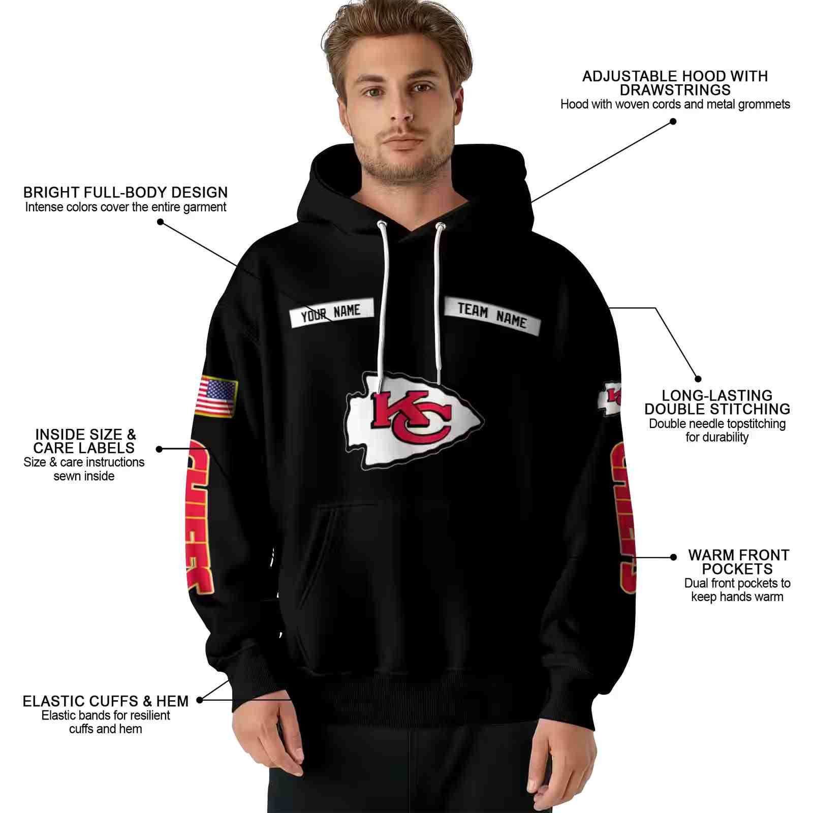 custom kansas city chiefs punisher skull black hoodie latest model