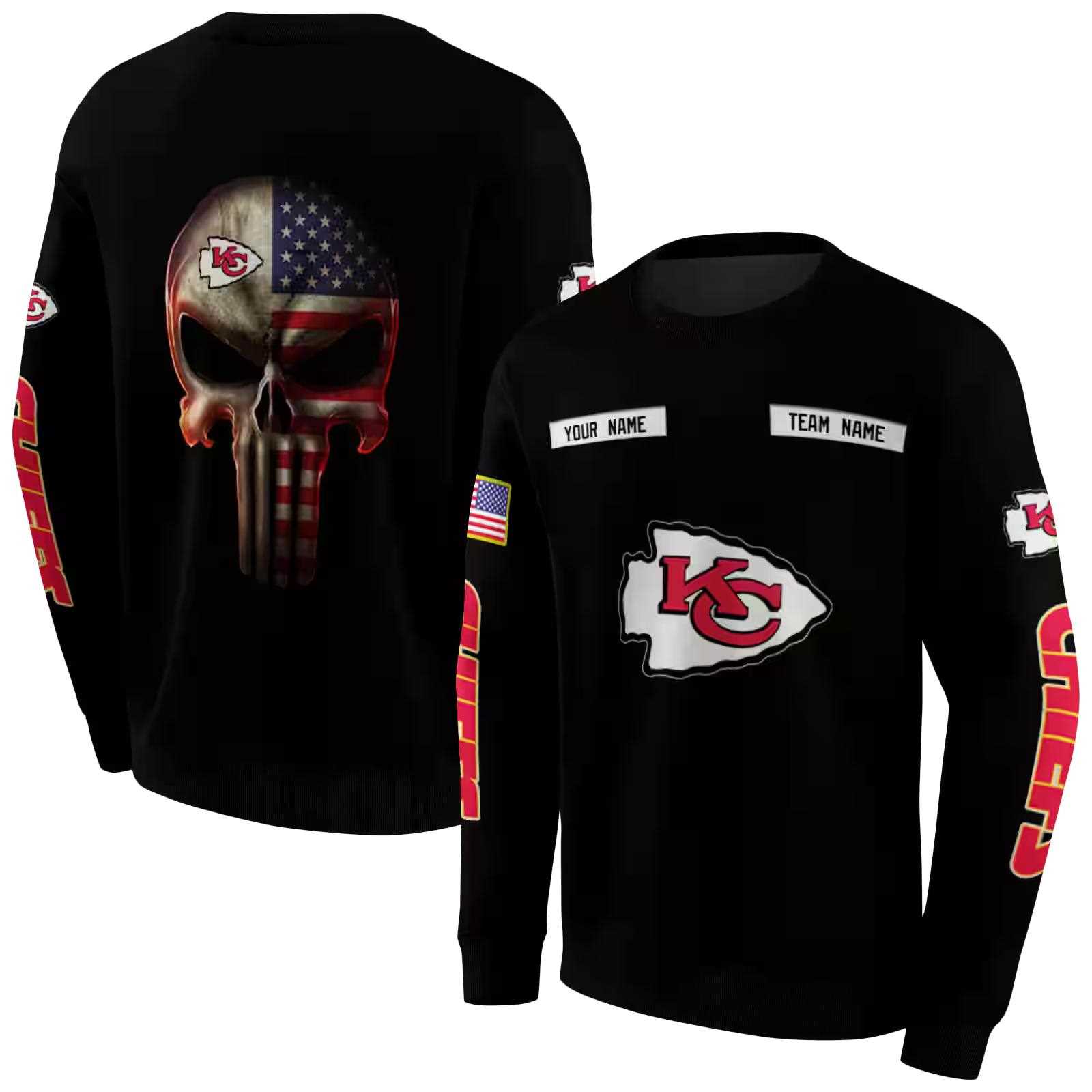 custom kansas city chiefs punisher skull black hoodie premium grade