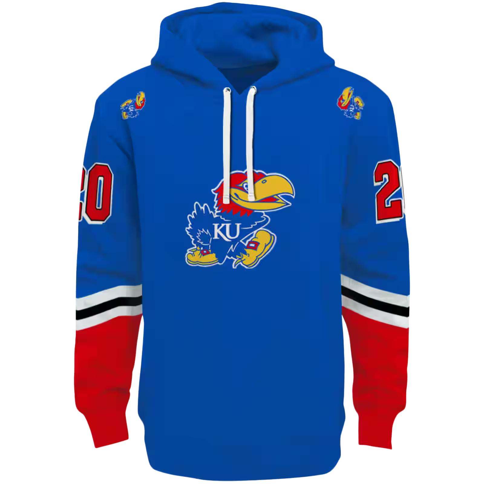 Custom Kansas Jayhawks Striped Sleeves Blue Hoodie