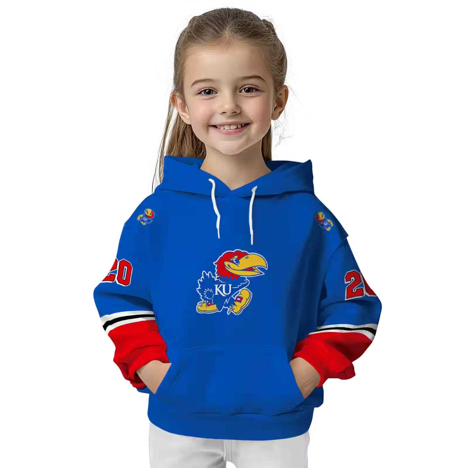 custom kansas jayhawks striped sleeves blue hoodie top rated