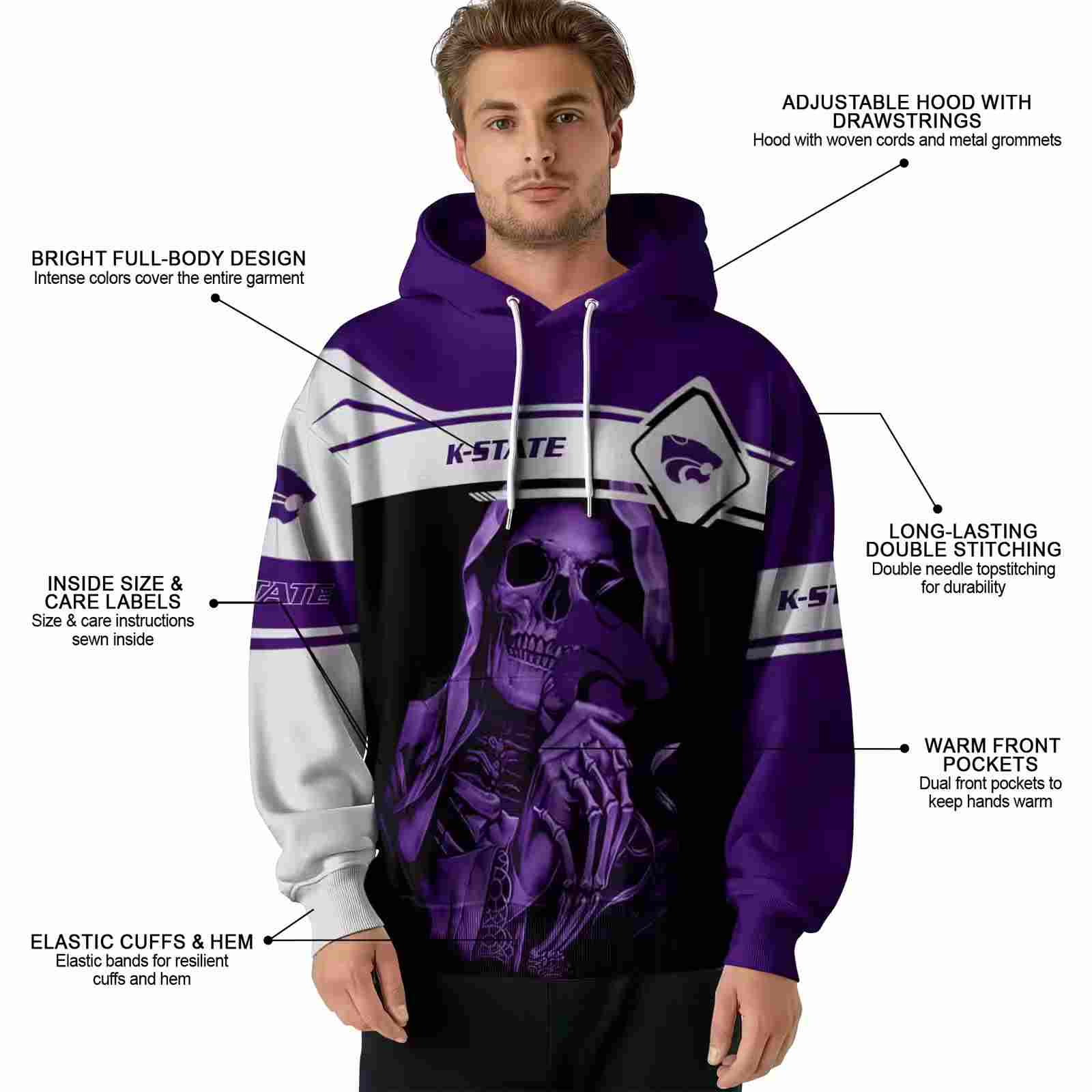 custom kansas state wildcats grim reaper purple black hoodie latest model