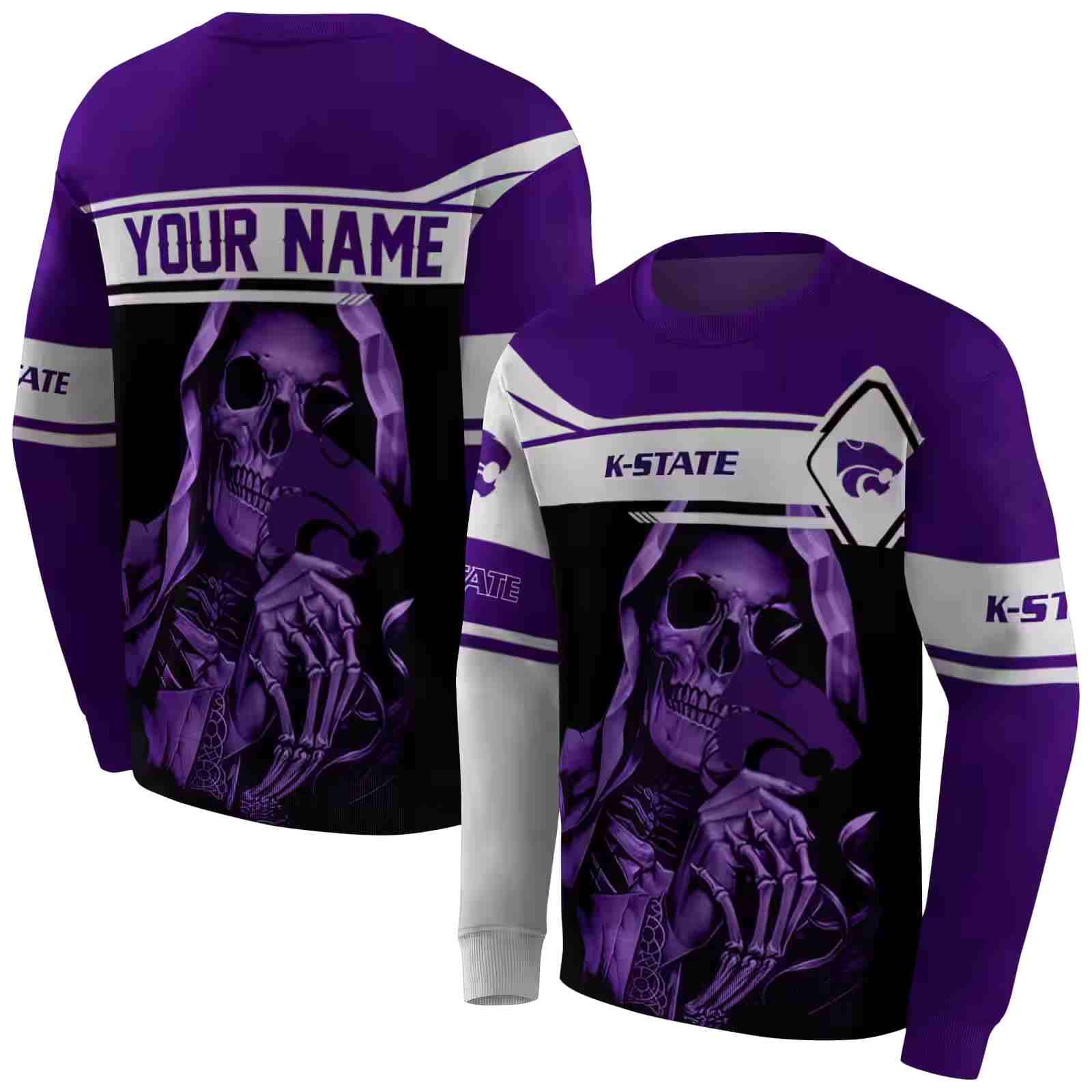 custom kansas state wildcats grim reaper purple black hoodie premium grade