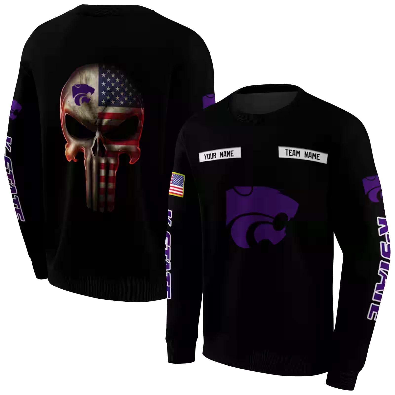 custom kansas state wildcats punisher skull black hoodie premium grade