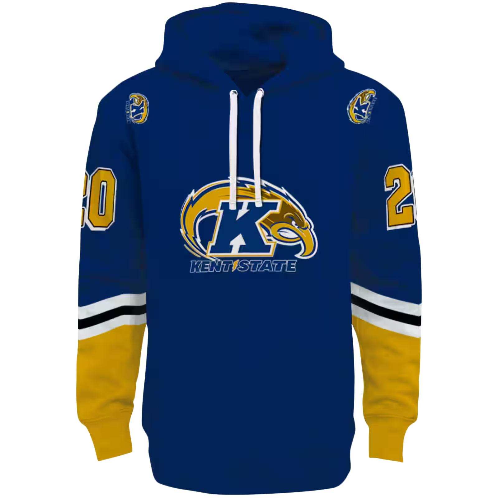 Custom Kent State Golden Flashes Striped Sleeves Navy Blue Hoodie