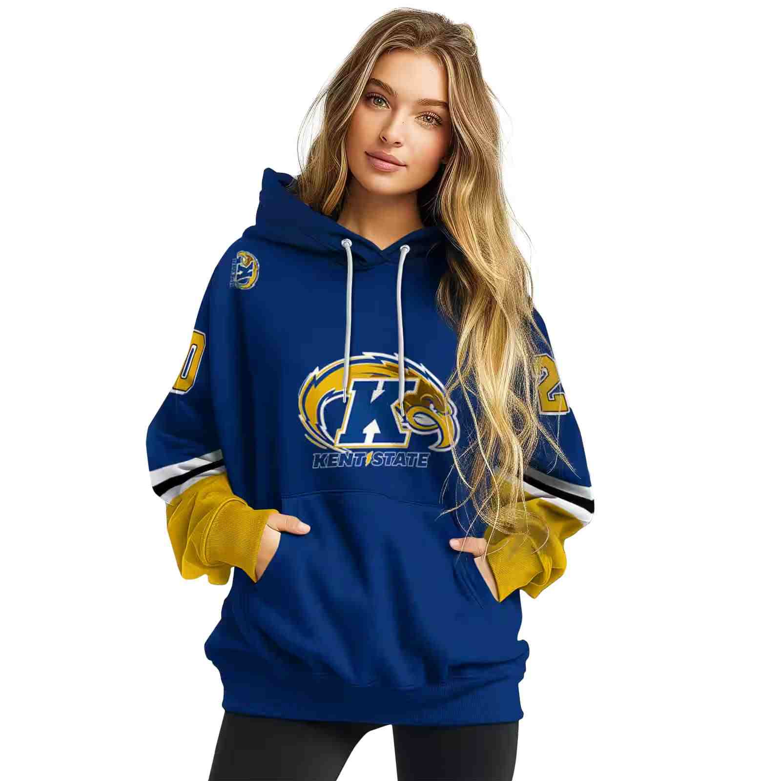 custom kent state golden flashes striped sleeves navy blue hoodie high quality