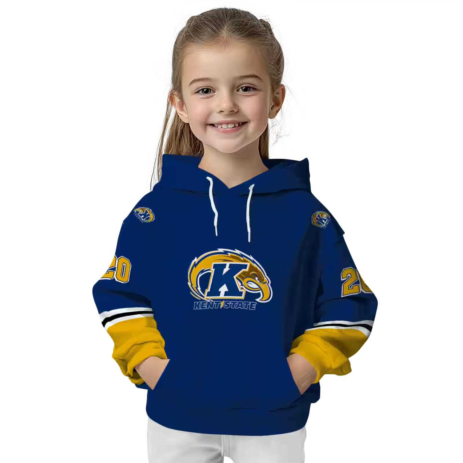 custom kent state golden flashes striped sleeves navy blue hoodie top rated