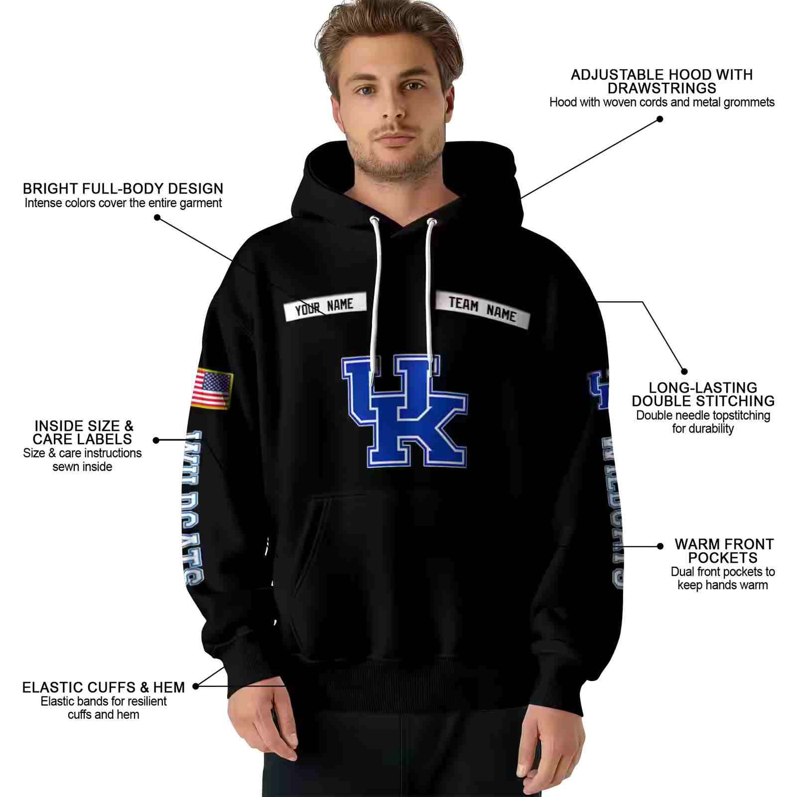 custom kentucky wildcats punisher skull black hoodie latest model