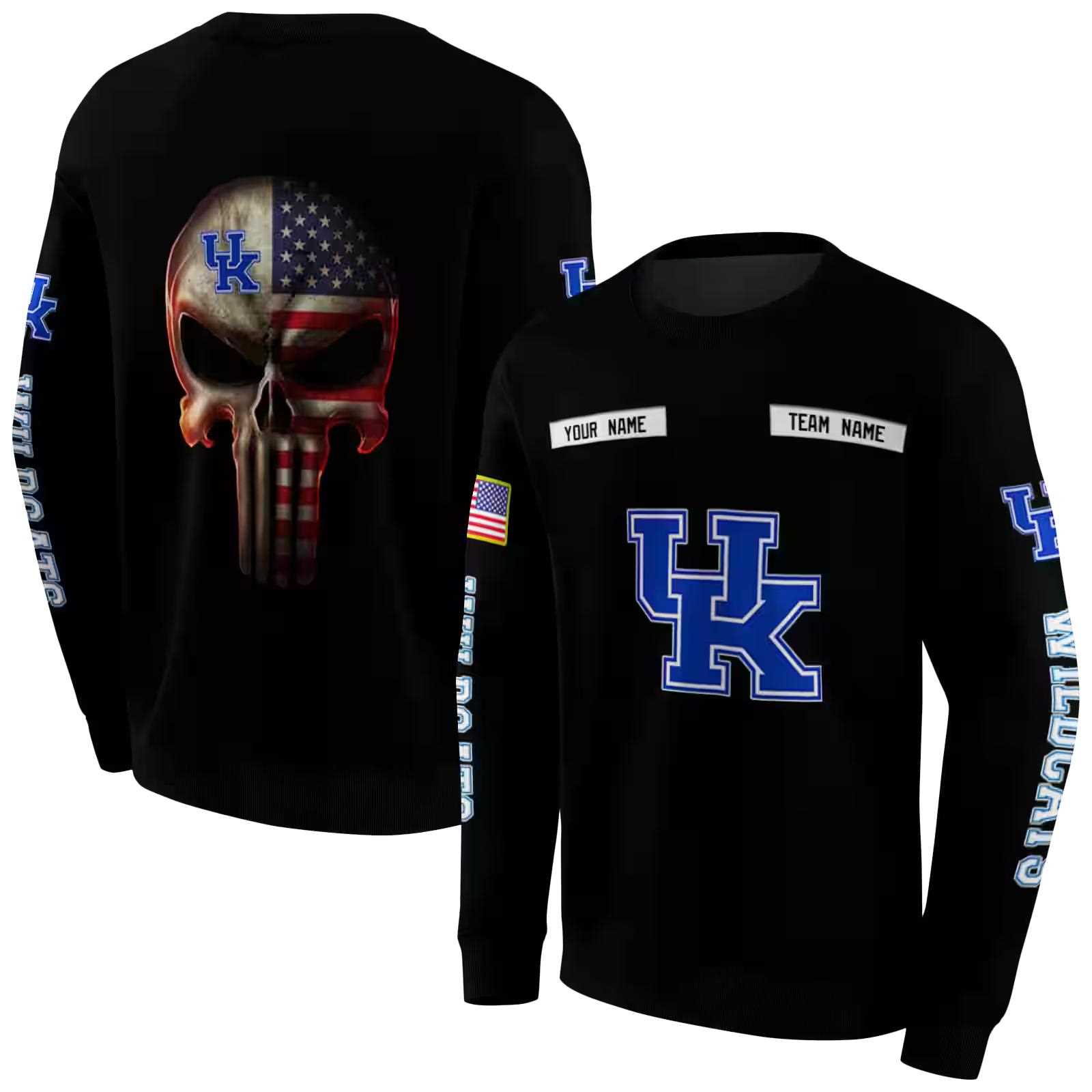 custom kentucky wildcats punisher skull black hoodie premium grade