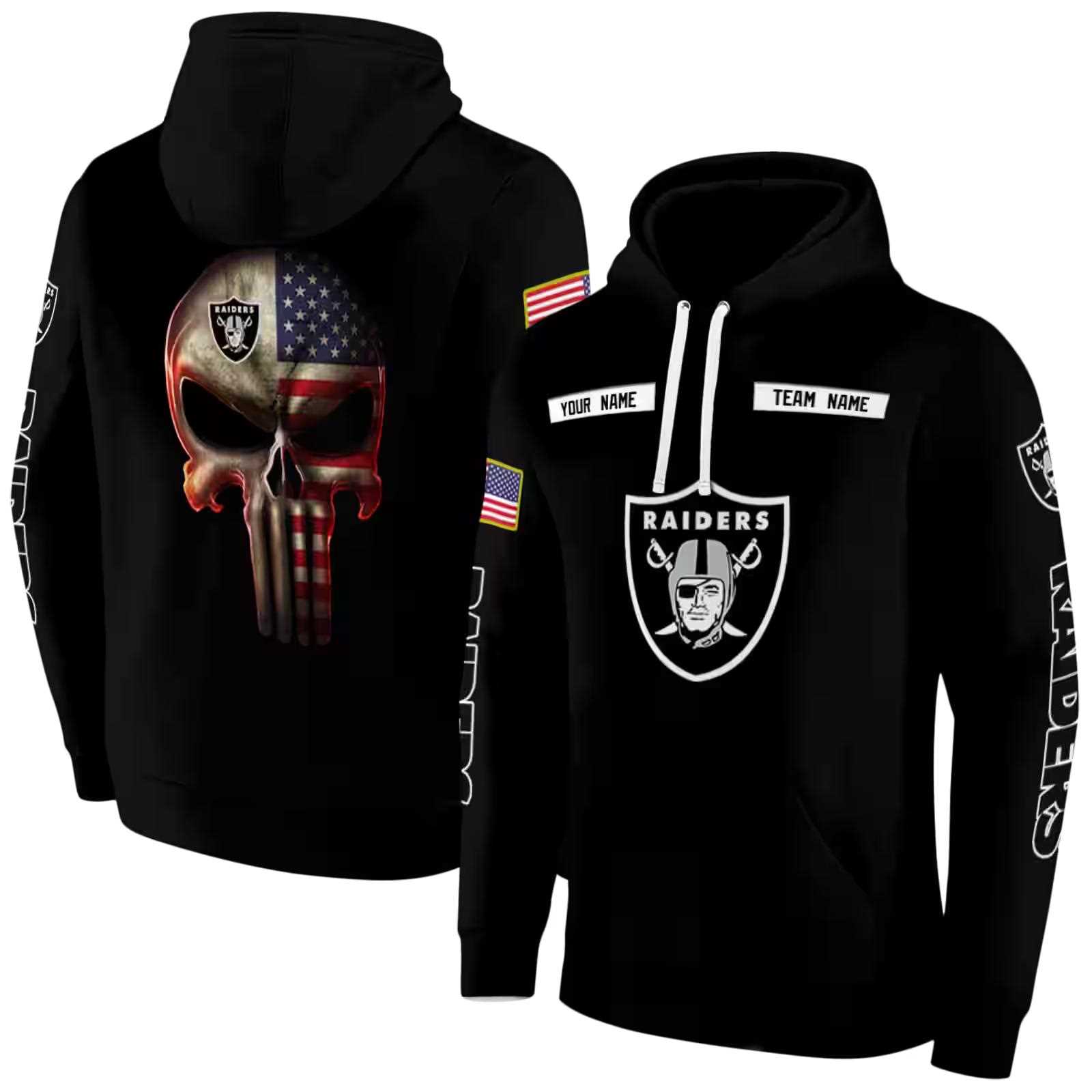 custom las vegas raiders punisher skull black hoodie fashion forward