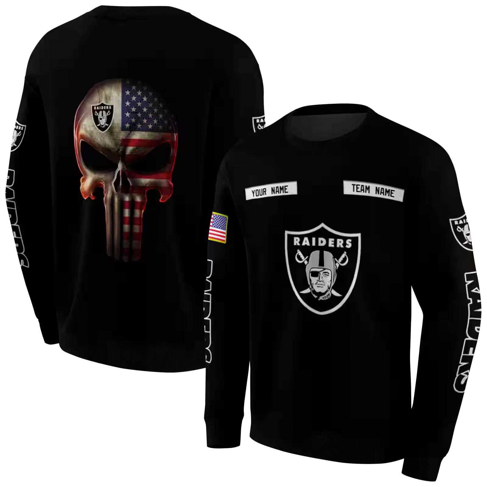 custom las vegas raiders punisher skull black hoodie premium grade