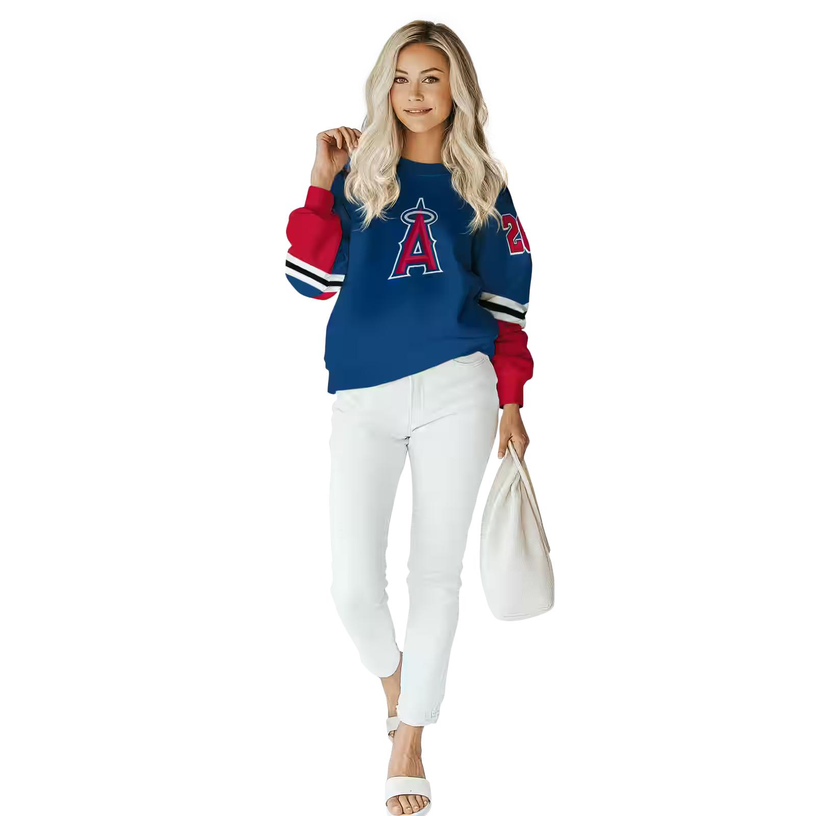 custom los angeles angels striped sleeves blue hoodie trendy