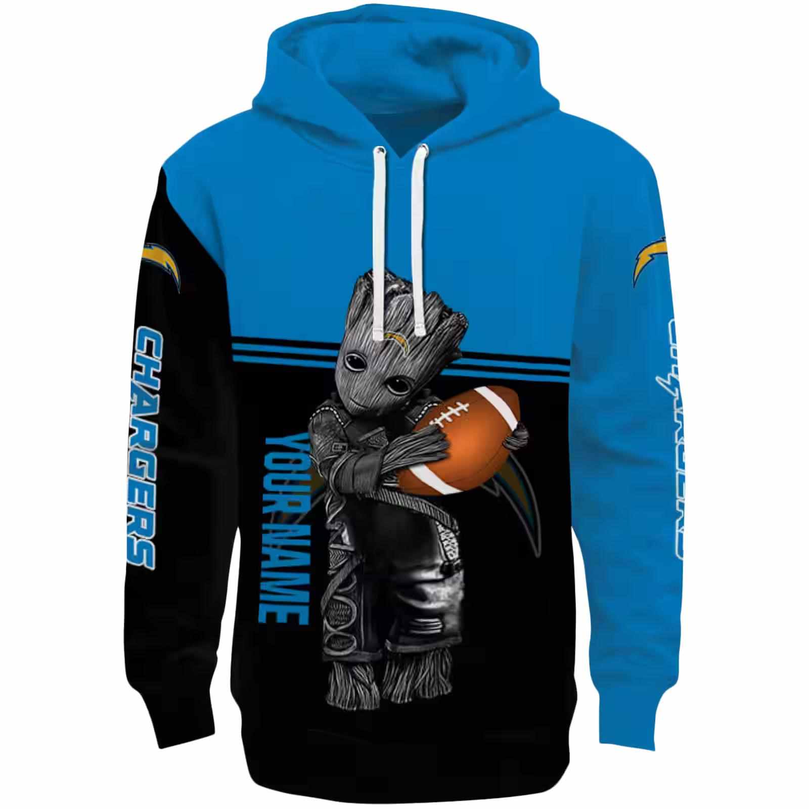 Custom Los Angeles Chargers Baby Groot Blue Black Hoodie