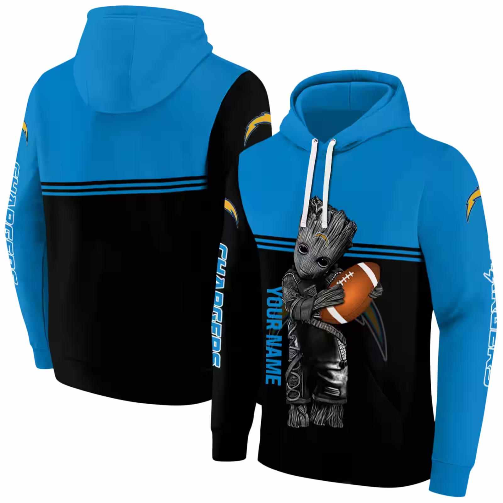 custom los angeles chargers baby groot blue black hoodie fashion forward