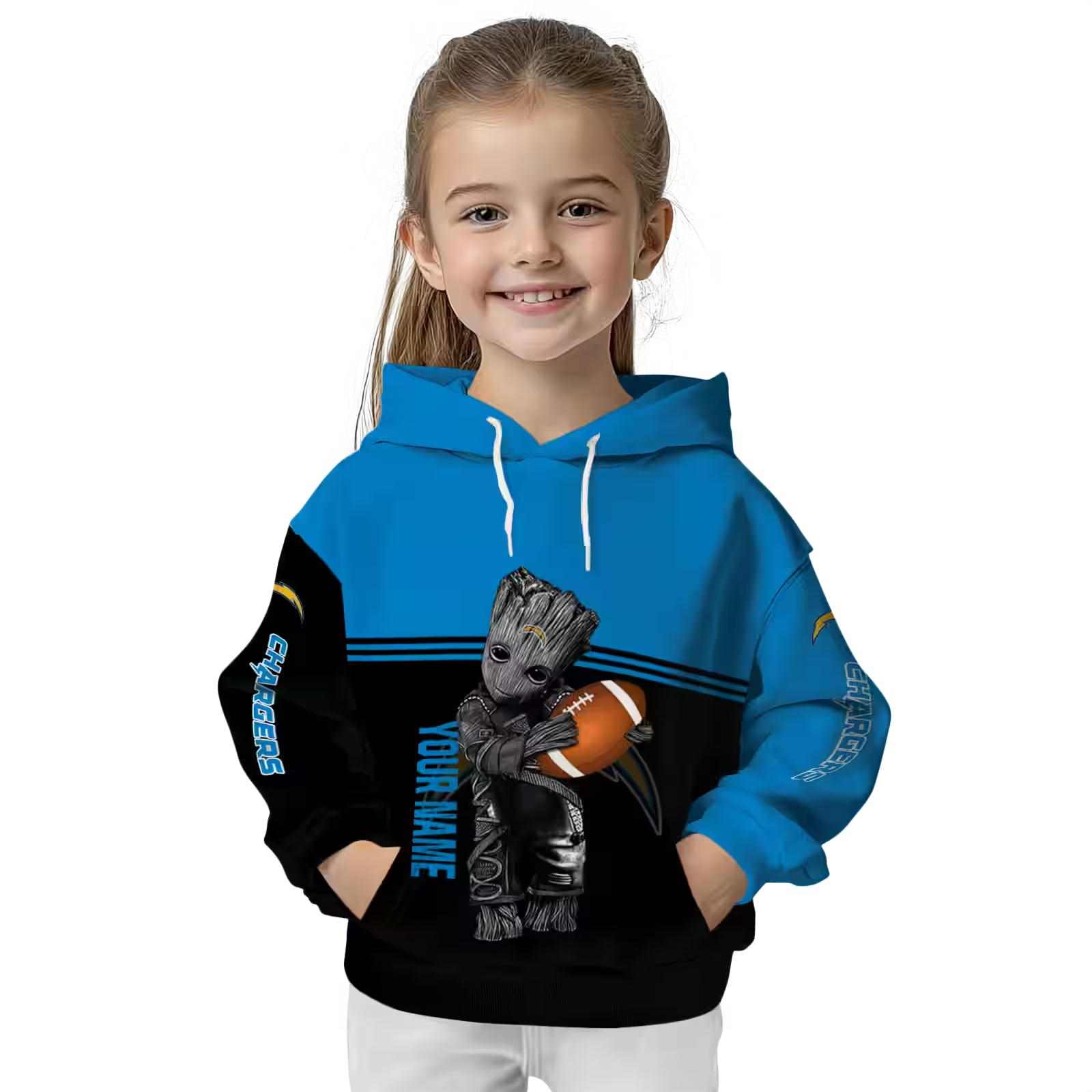 custom los angeles chargers baby groot blue black hoodie top rated