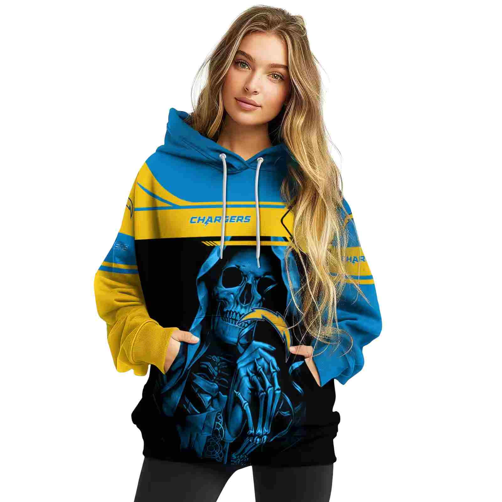 custom los angeles chargers grim reaper blue black hoodie high quality