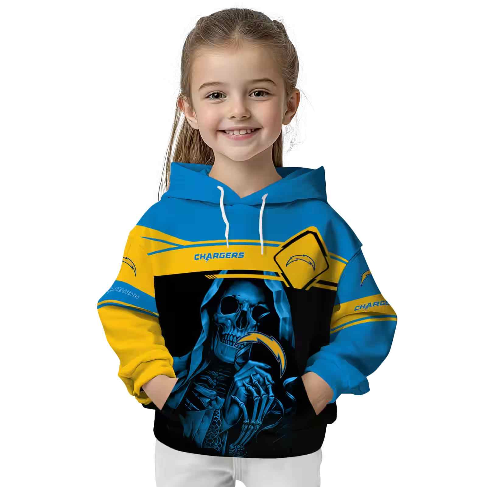 custom los angeles chargers grim reaper blue black hoodie top rated