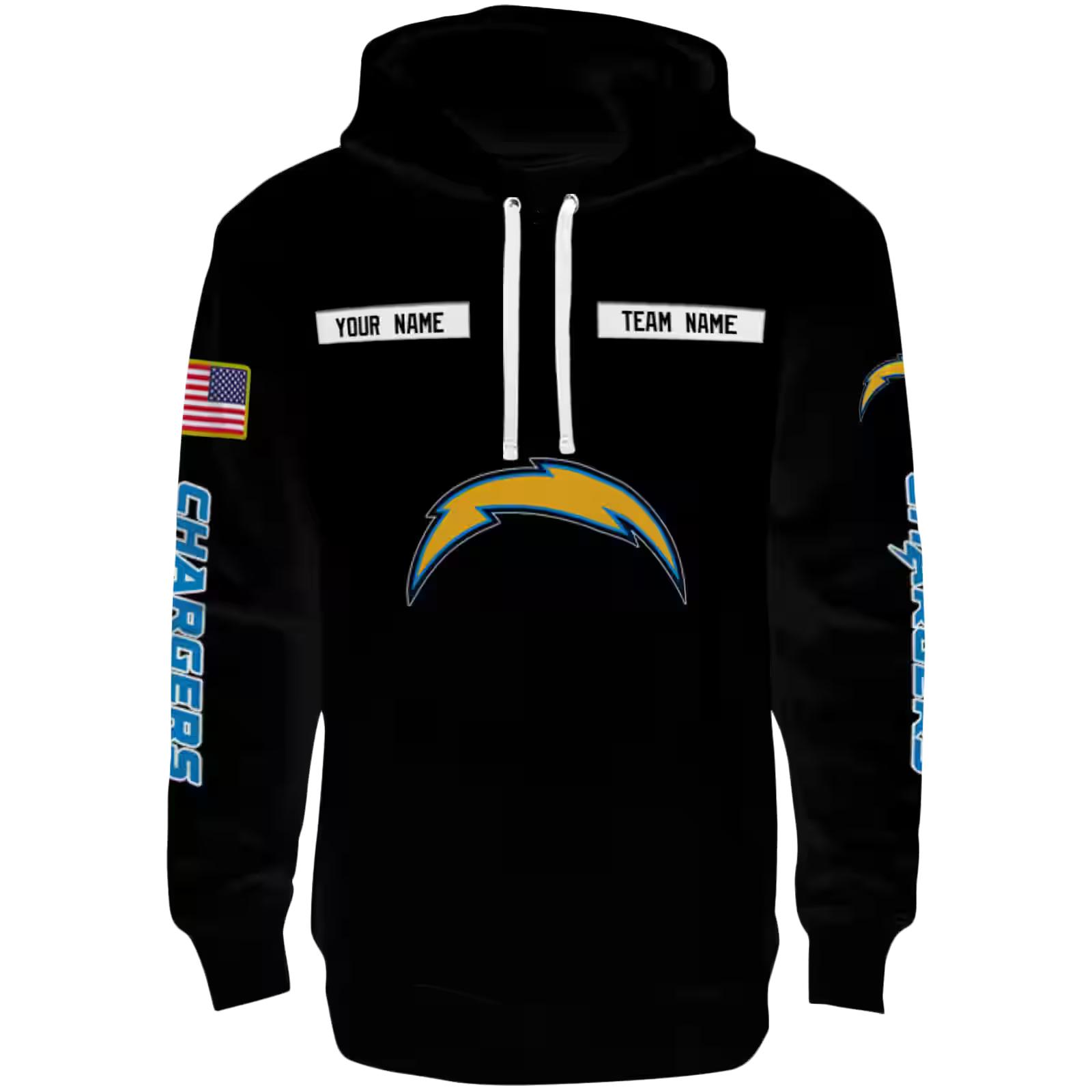 Custom Los Angeles Chargers Punisher Skull Black Hoodie