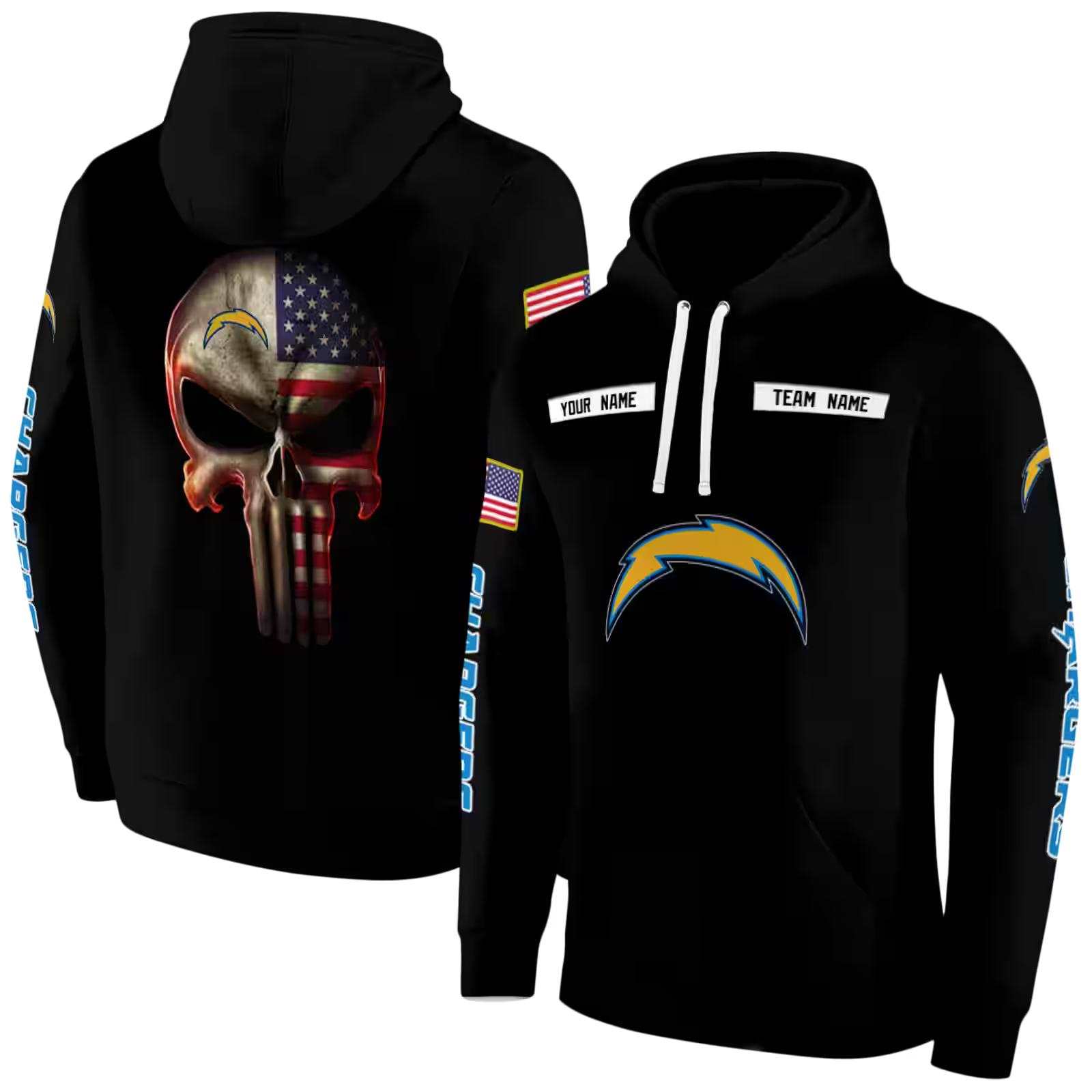 custom los angeles chargers punisher skull black hoodie fashion forward