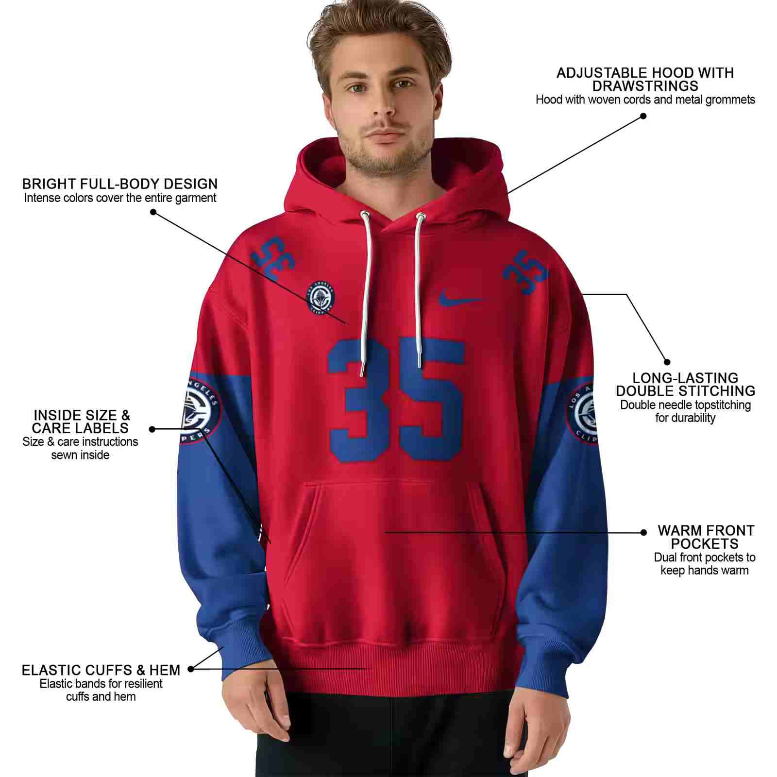 custom los angeles clippers minimal design red hoodie latest model