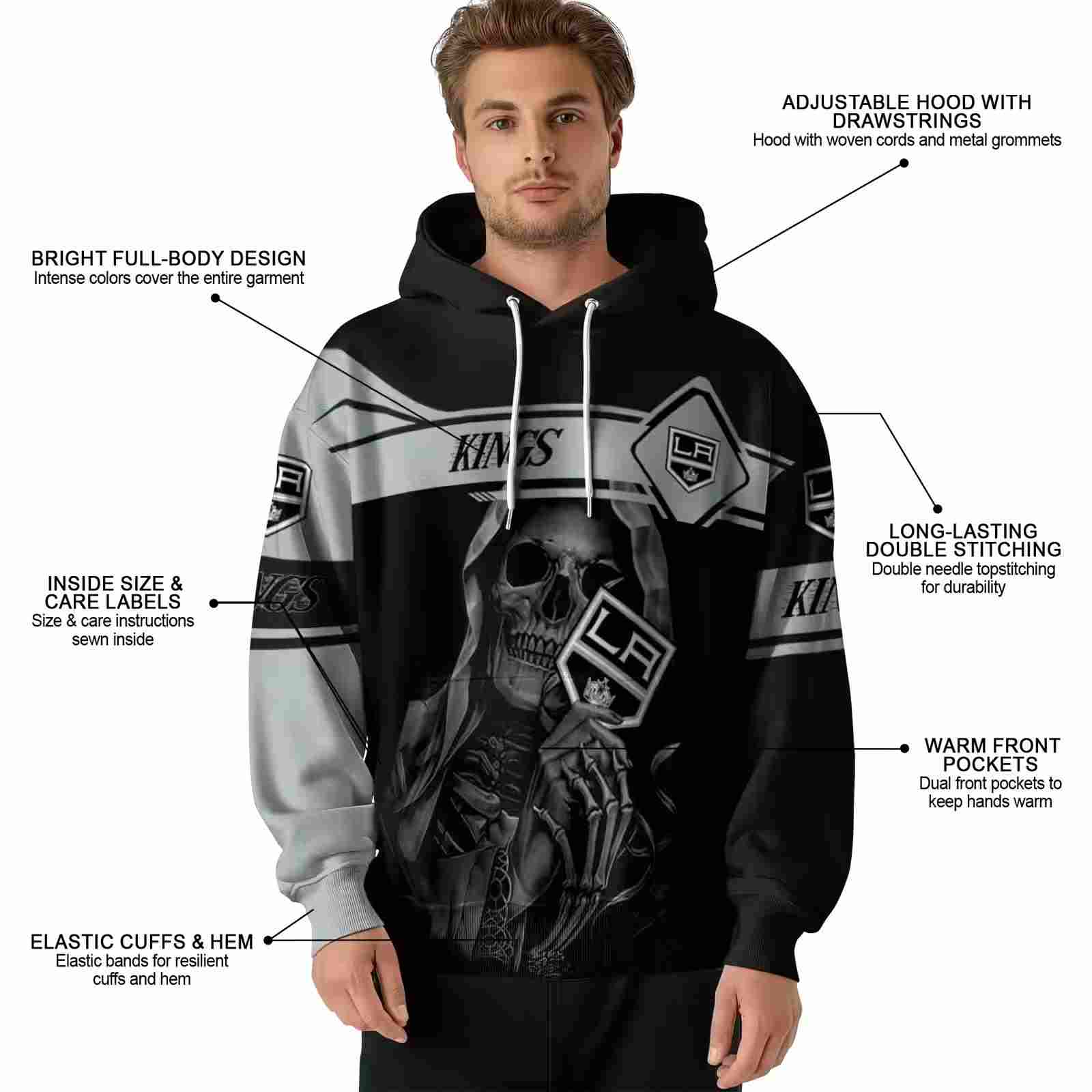 custom los angeles kings grim reaper black hoodie latest model