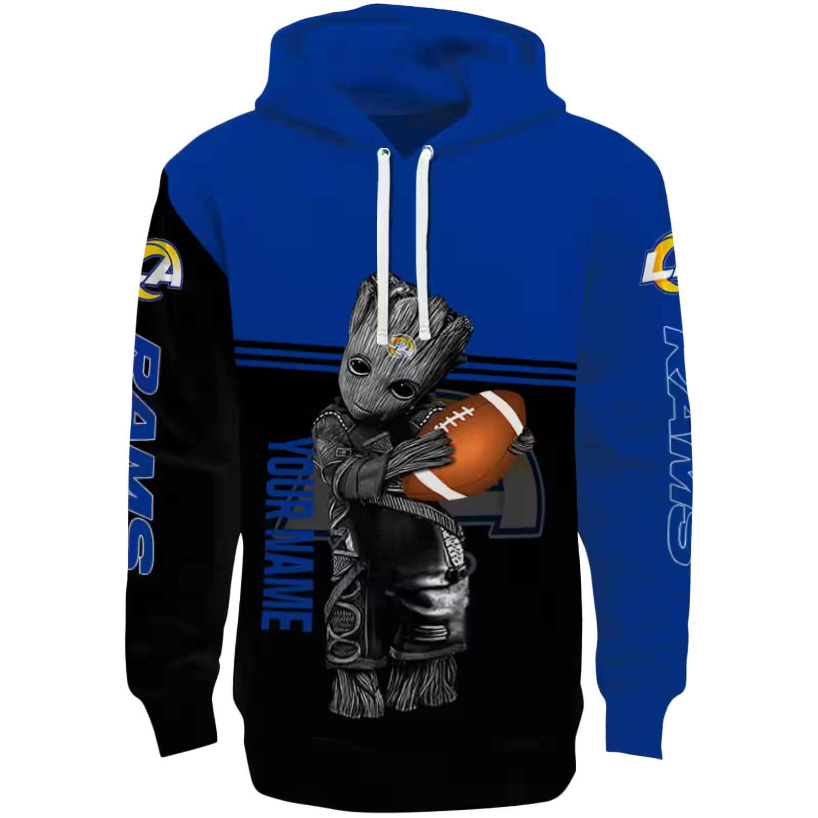 Custom Los Angeles Rams Baby Groot Blue Black Hoodie