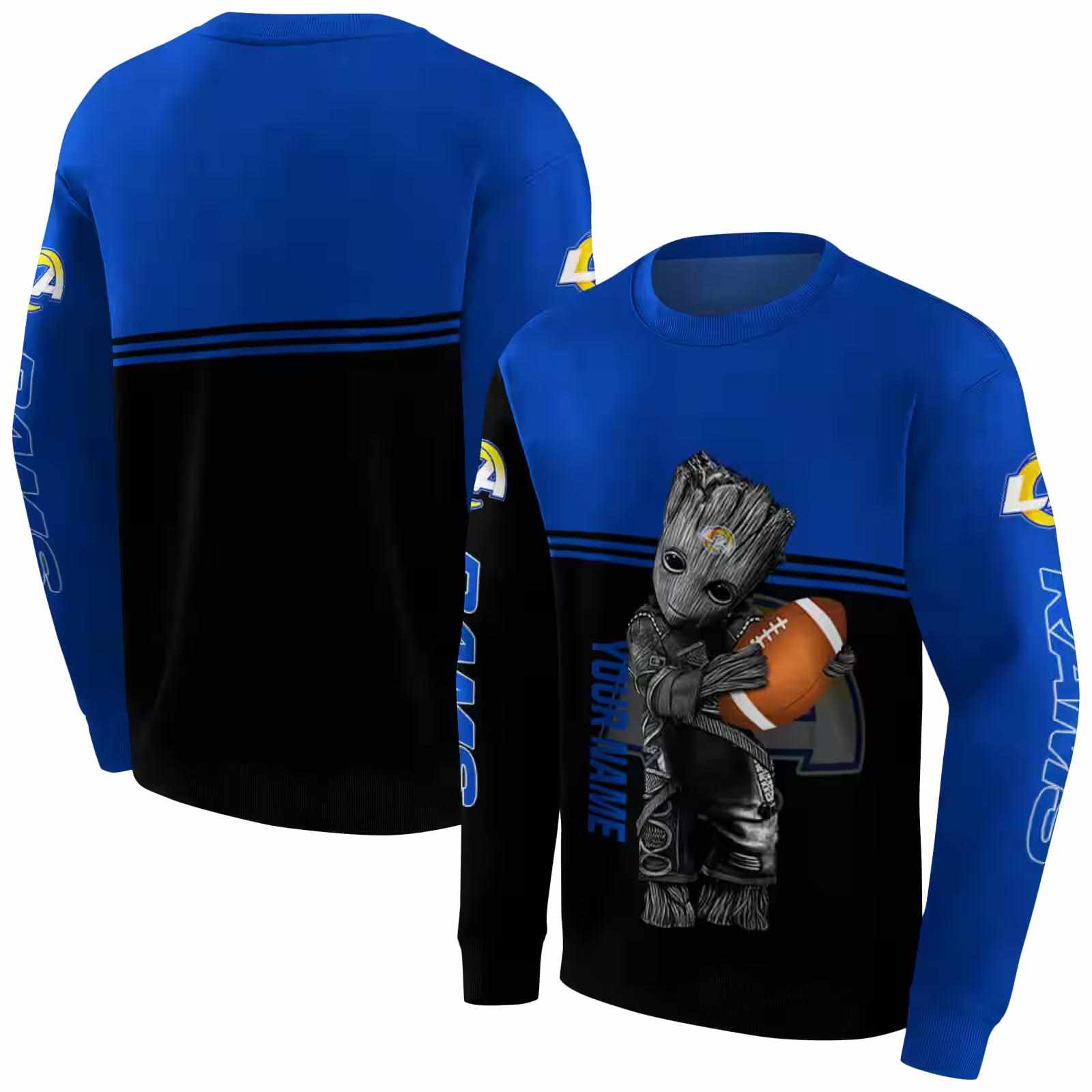 custom los angeles rams baby groot blue black hoodie premium grade