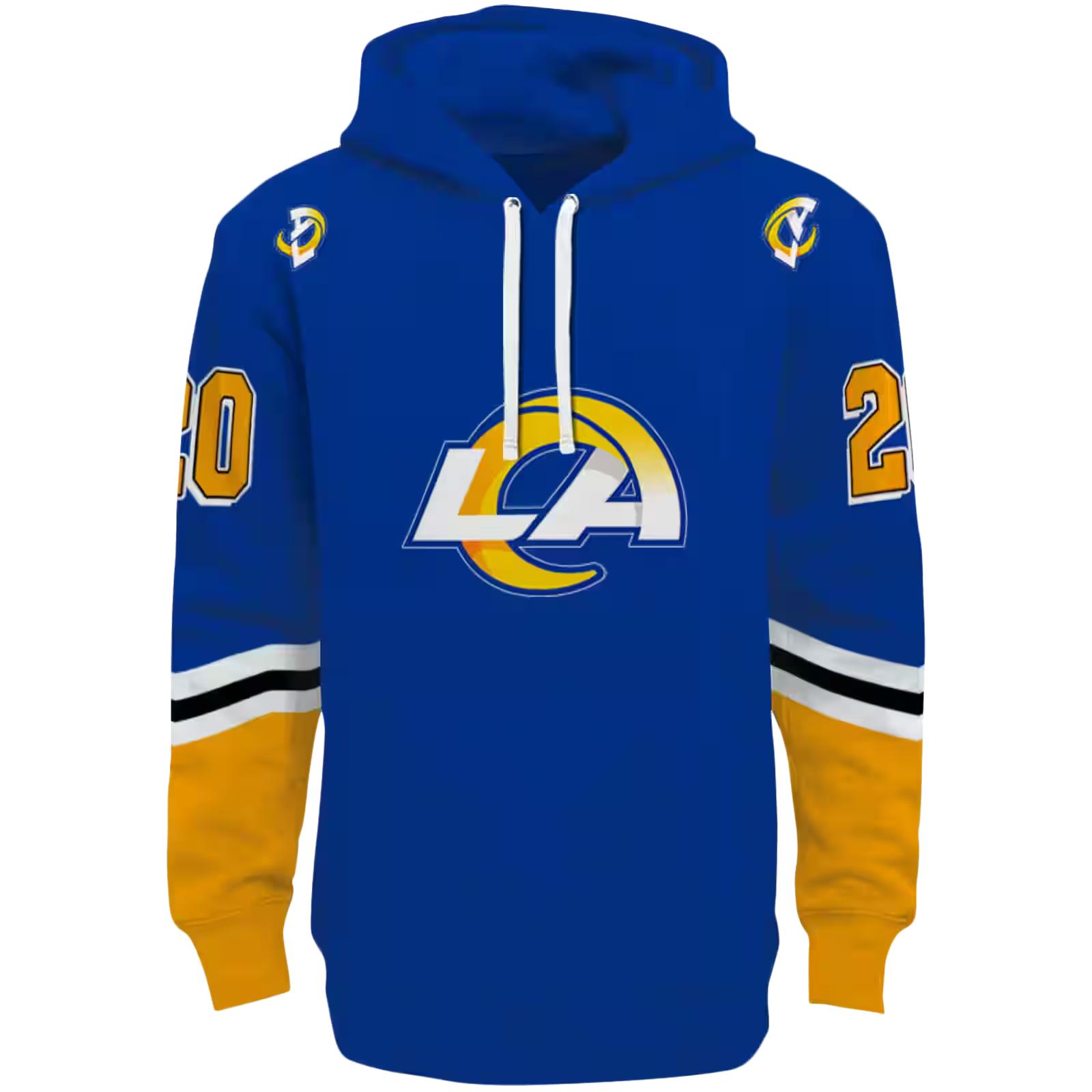 Custom Los Angeles Rams Striped Sleeves Blue Hoodie