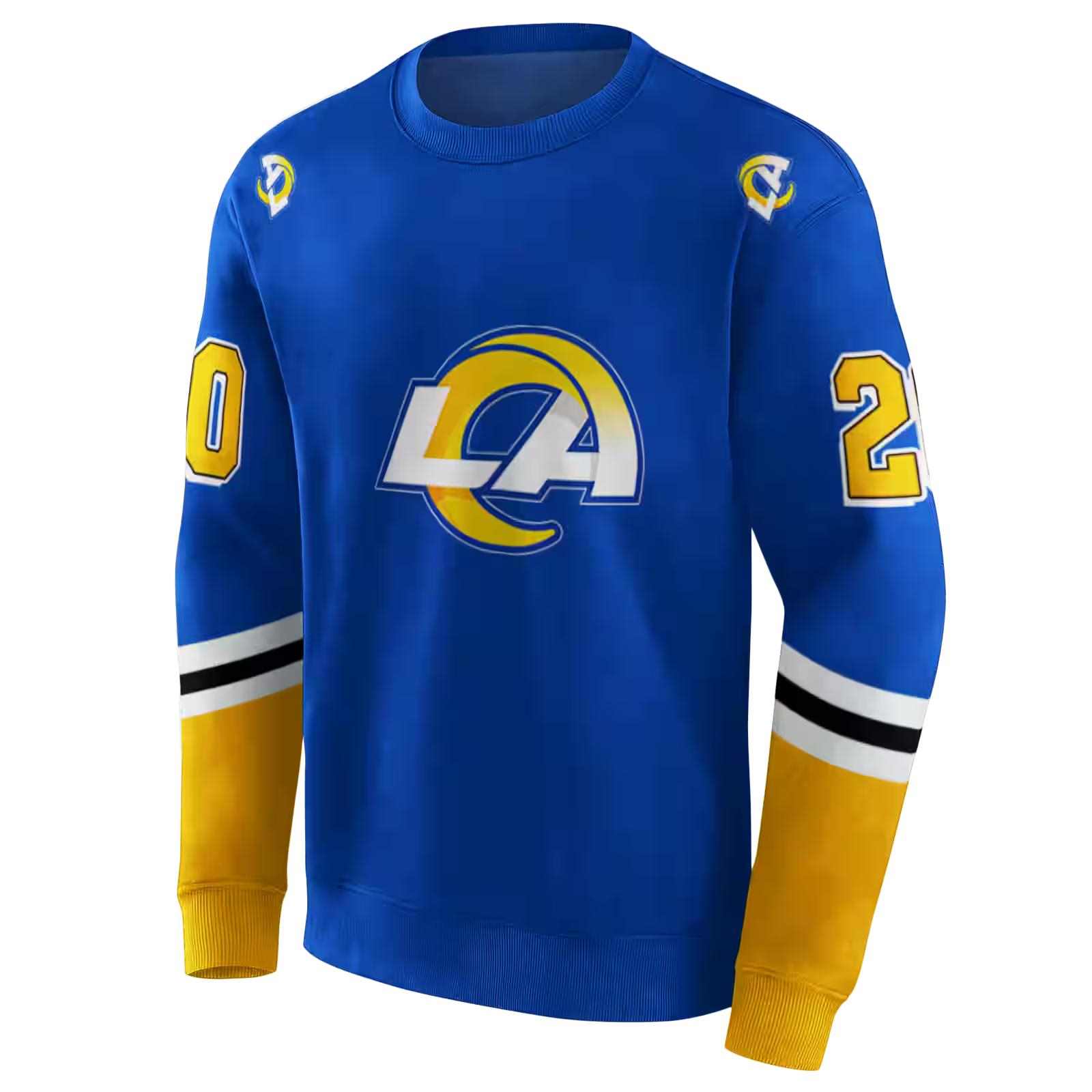 custom los angeles rams striped sleeves blue hoodie new arrival