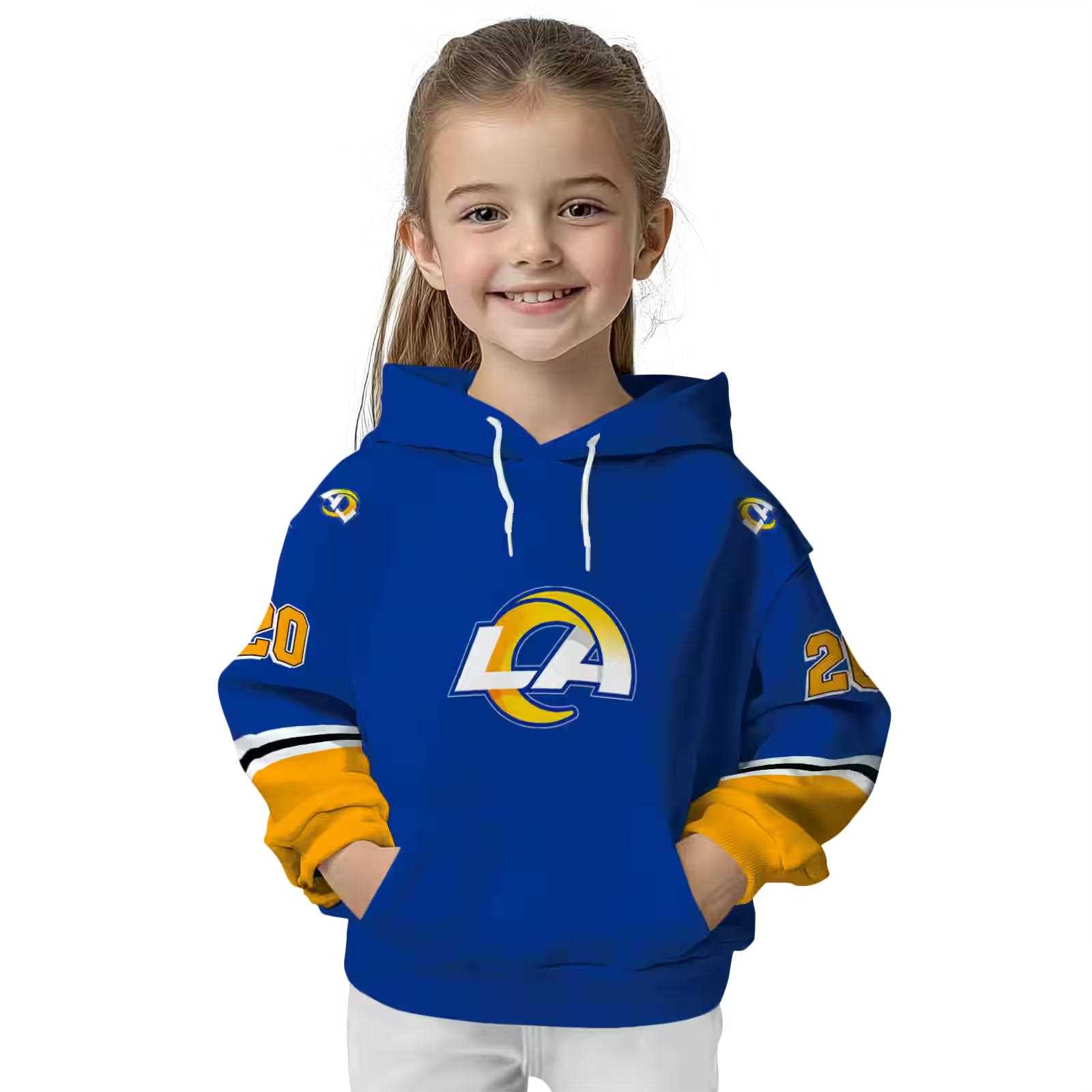 custom los angeles rams striped sleeves blue hoodie top rated