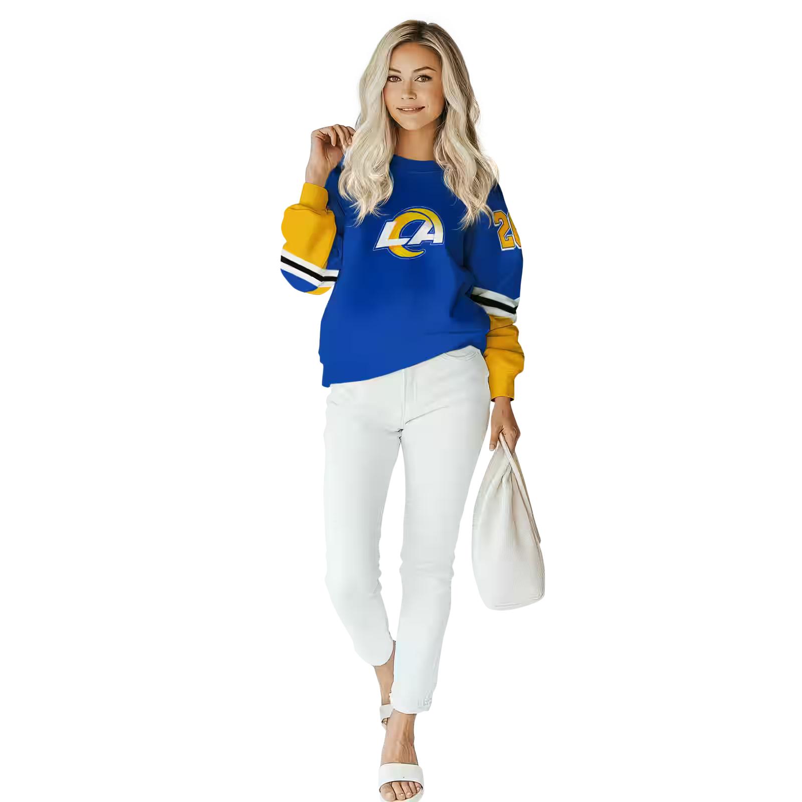 custom los angeles rams striped sleeves blue hoodie trendy