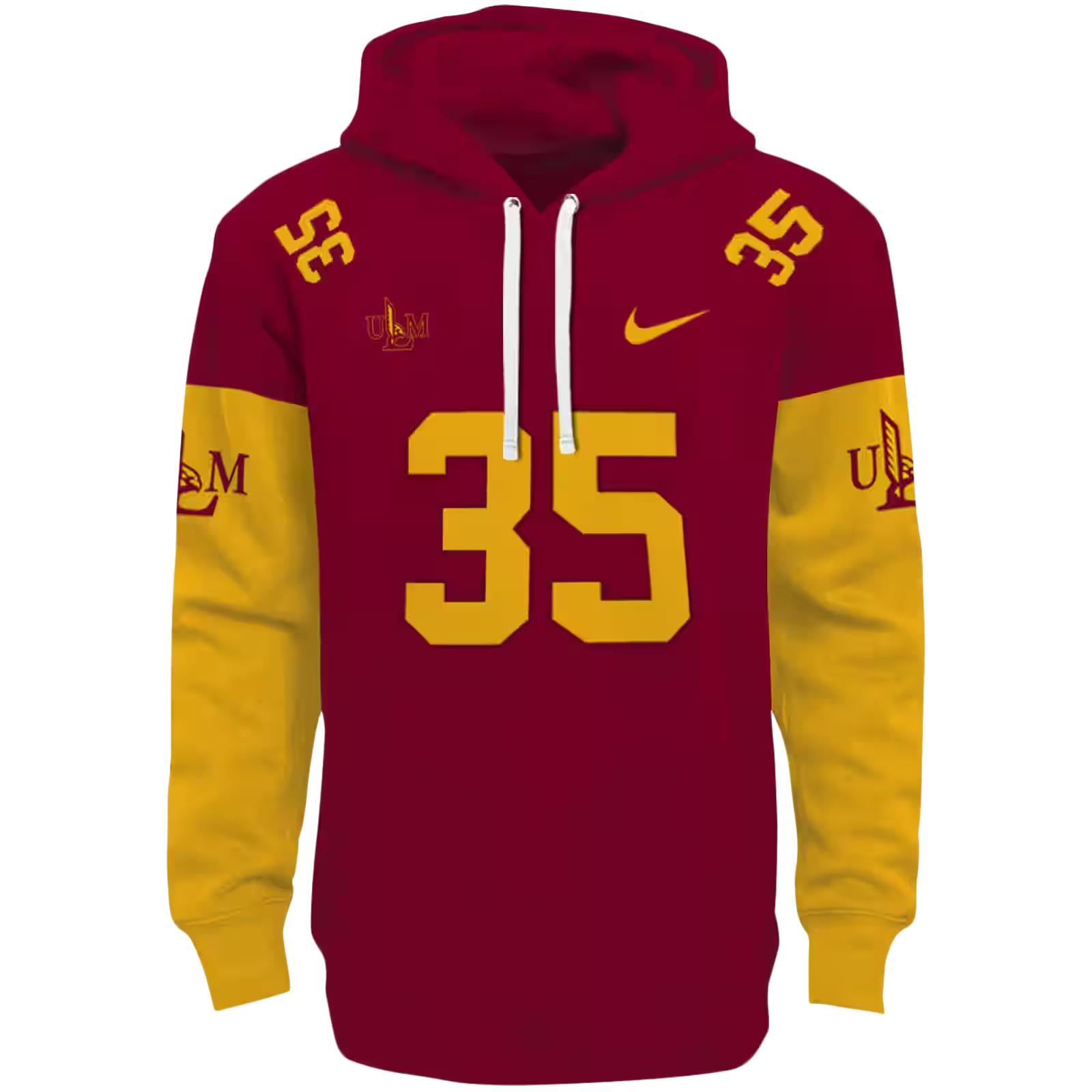 Custom Louisiana-Monroe Warhawks Minimal Design Red Hoodie