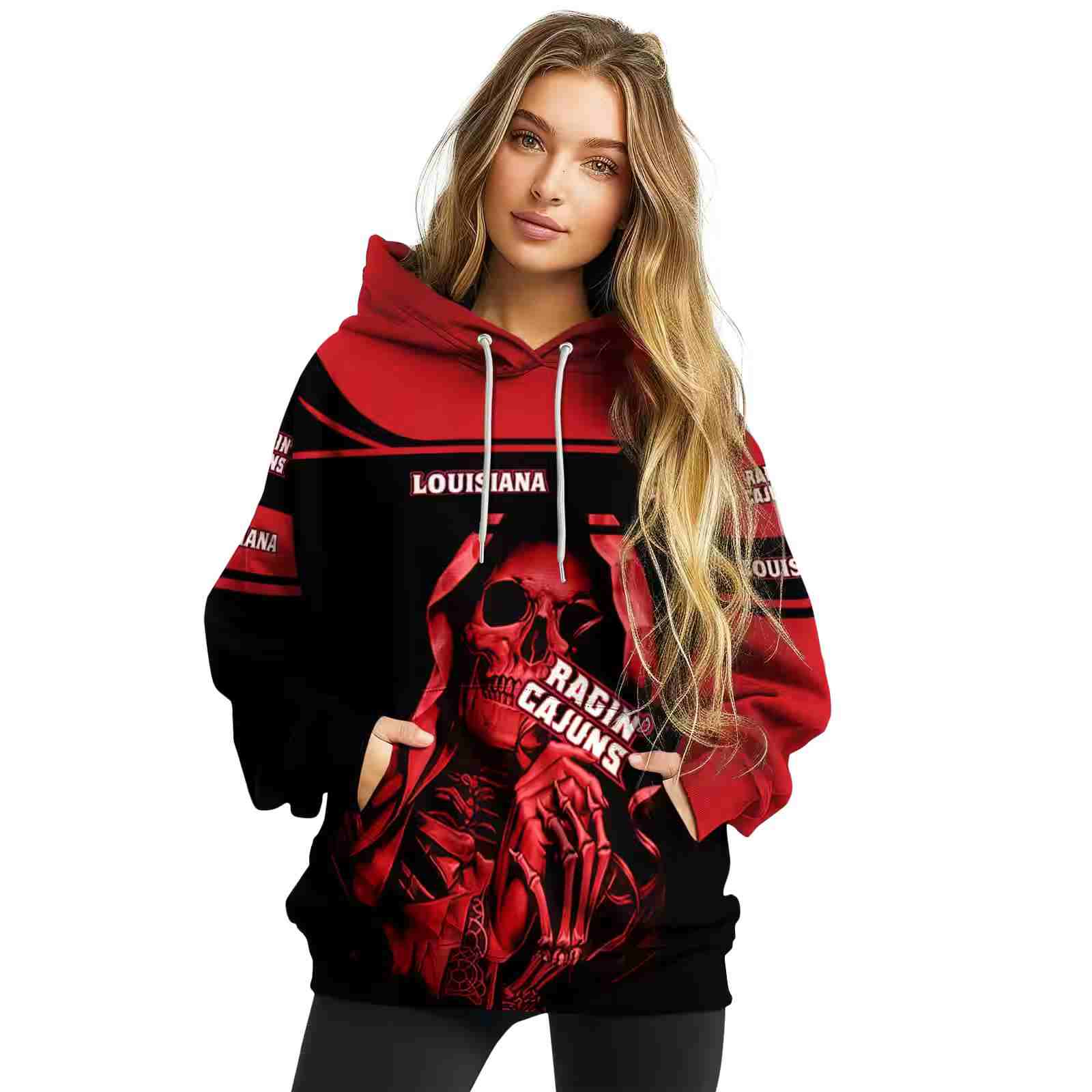 custom louisiana ragin cajuns grim reaper red black hoodie high quality