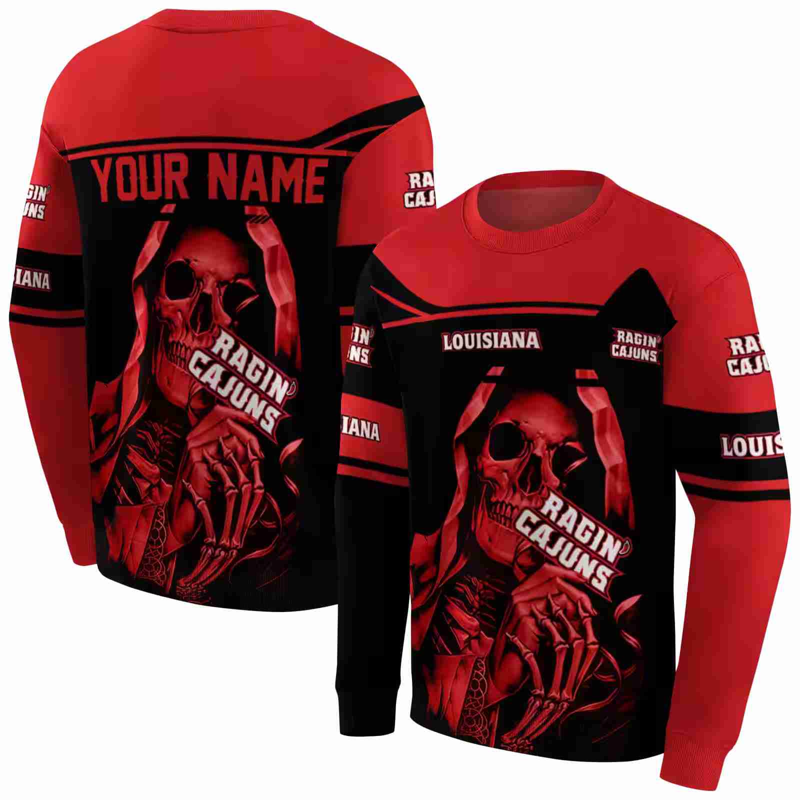 custom louisiana ragin cajuns grim reaper red black hoodie premium grade