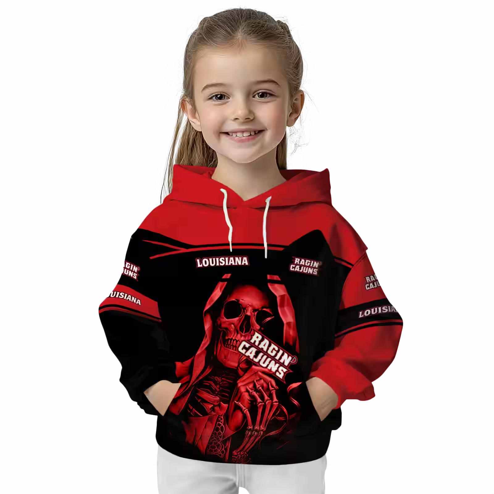 custom louisiana ragin cajuns grim reaper red black hoodie top rated