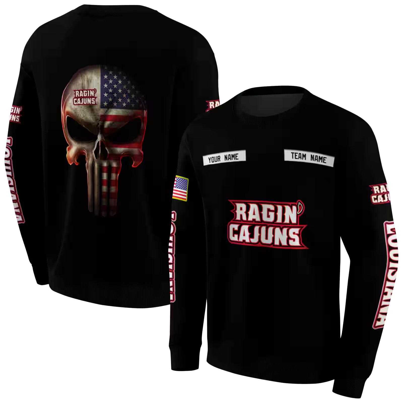 custom louisiana ragin cajuns punisher skull black hoodie premium grade