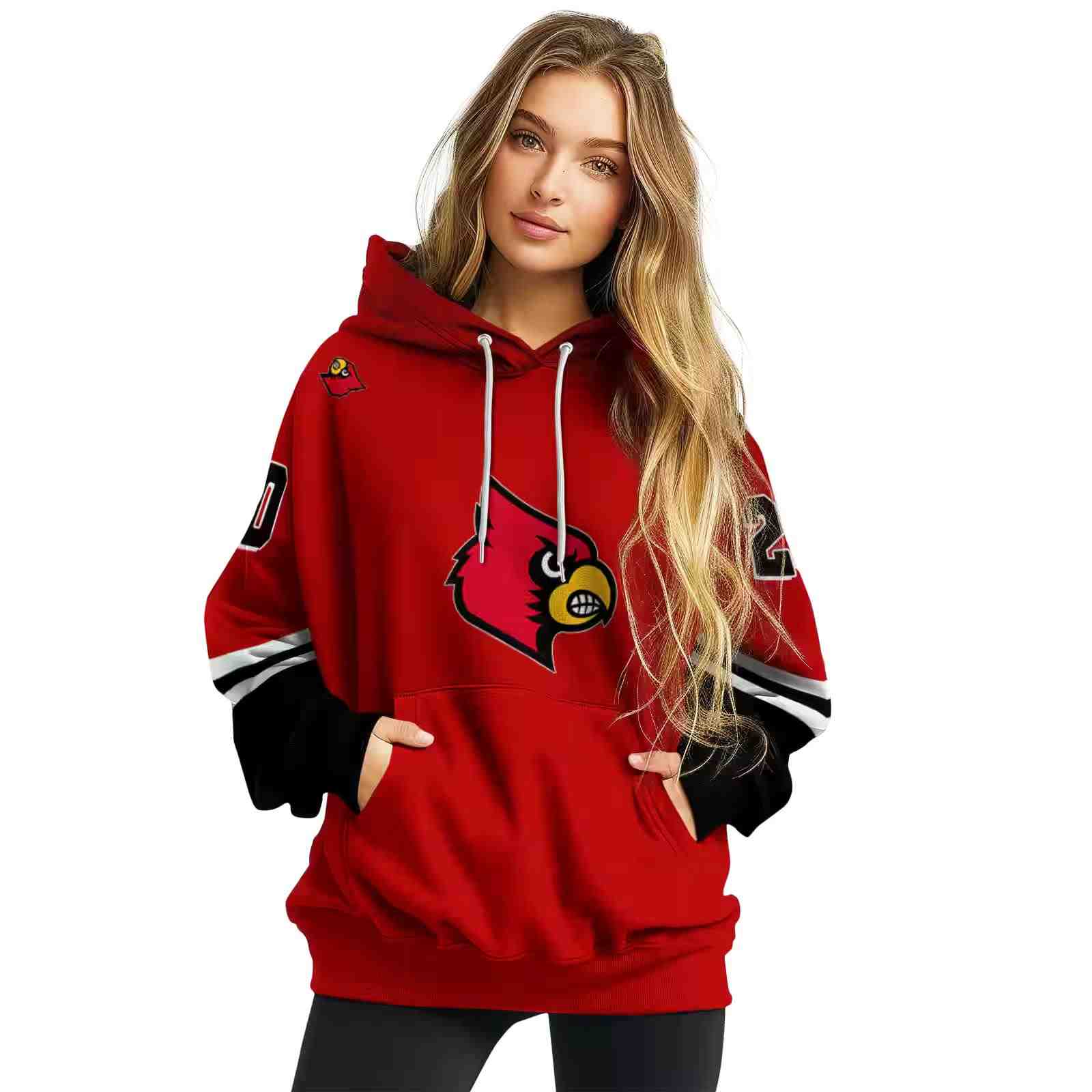 custom louisville cardinals striped sleeves red hoodie high quality