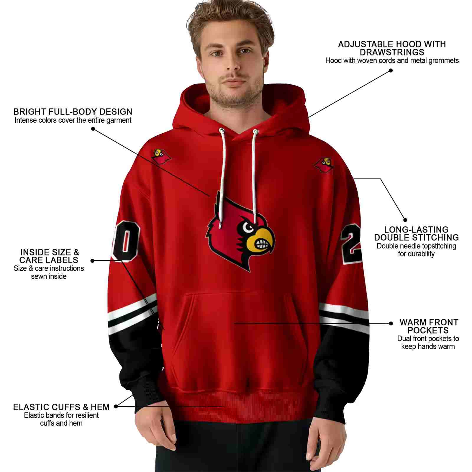 custom louisville cardinals striped sleeves red hoodie latest model