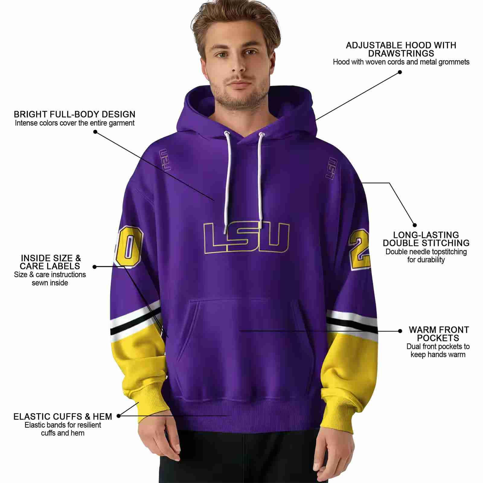 custom lsu tigers striped sleeves purple hoodie latest model