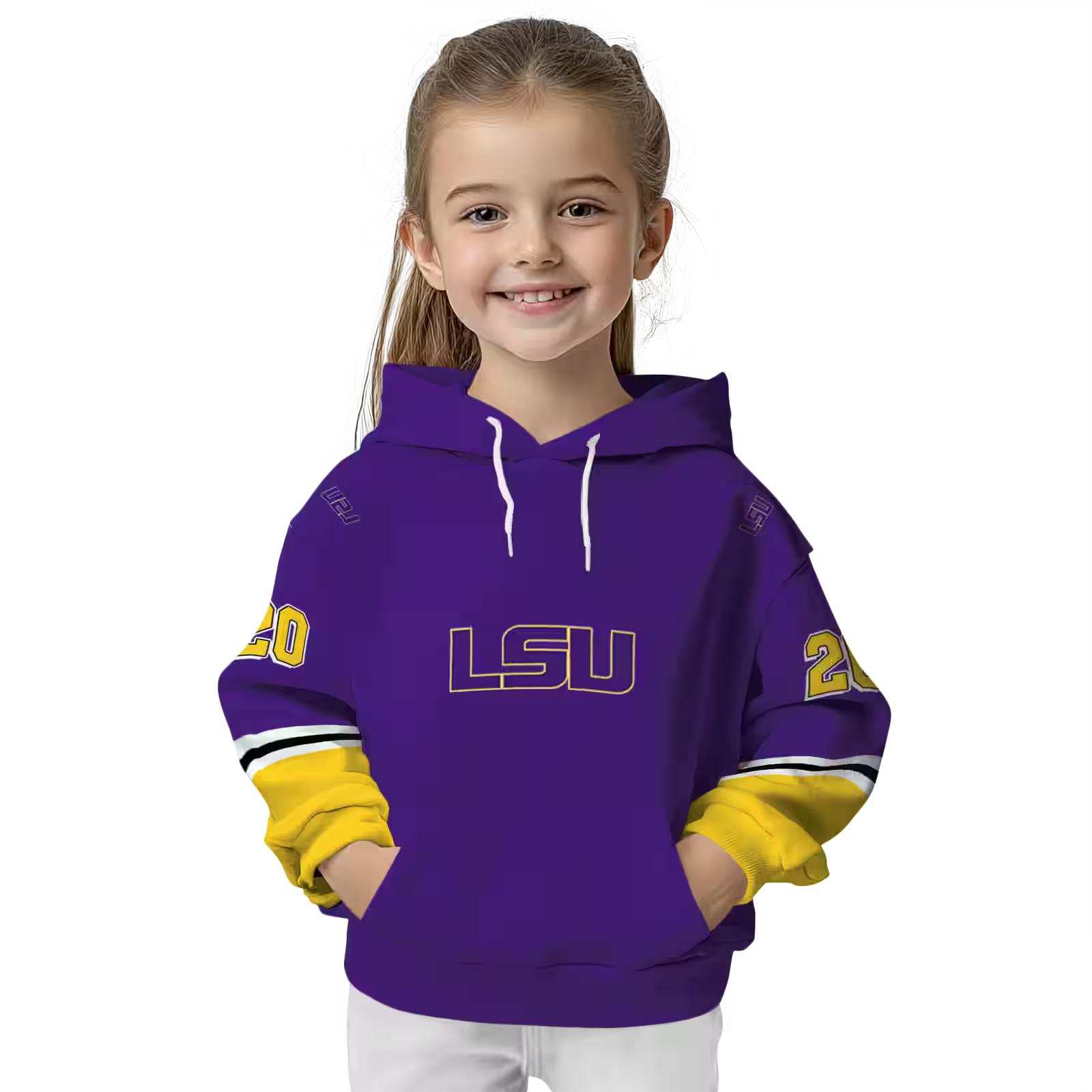 custom lsu tigers striped sleeves purple hoodie top rated